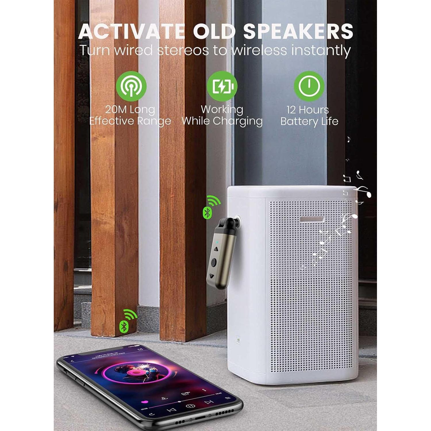 Air88 Bluetooth 5.4 Aux Adapter, 180° Swivel 3.5mm Jack, for Car Home Stereo, Handsfree Calls, 12 Hours Battery, HD Sound, Metal Case