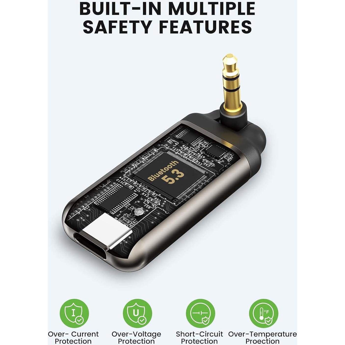 Air88 Bluetooth 5.4 Aux Adapter, 180° Swivel 3.5mm Jack, for Car Home Stereo, Handsfree Calls, 12 Hours Battery, HD Sound, Metal Case