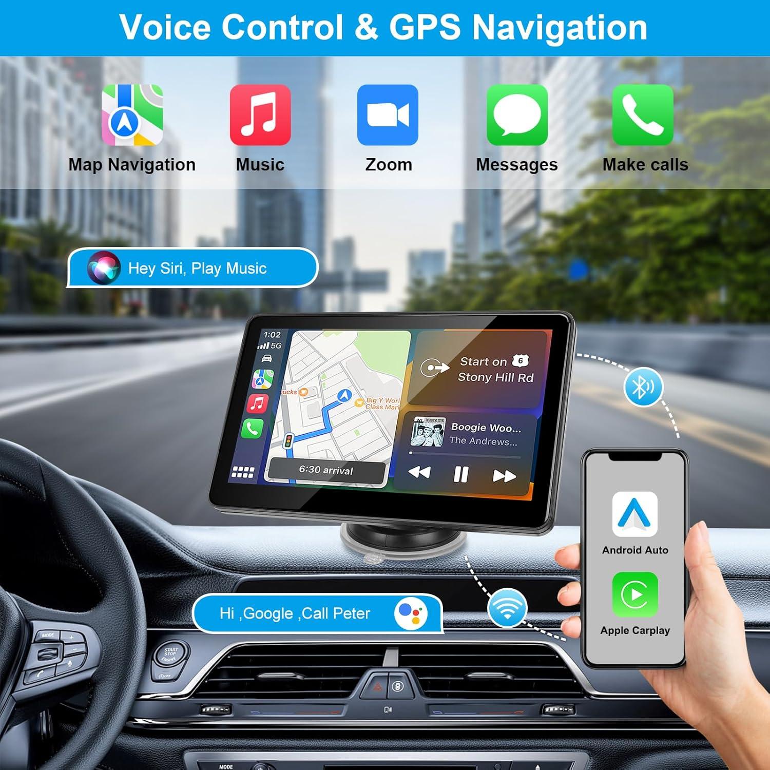 Pantalla Portátil Inalámbrica CarPlay 7" HD para Auto