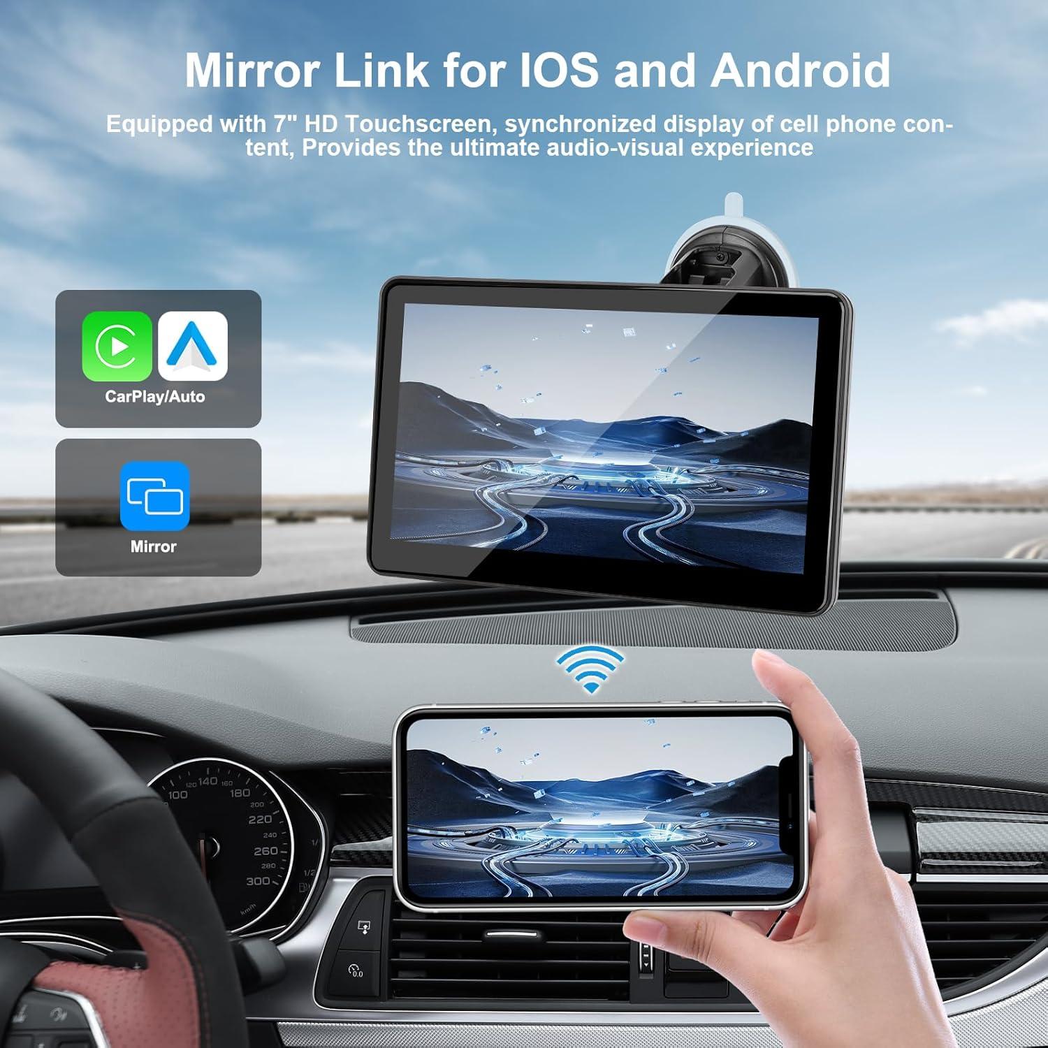 Pantalla Portátil Inalámbrica CarPlay 7" HD para Auto