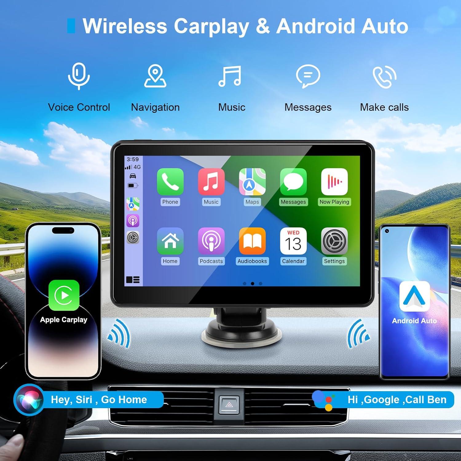 Pantalla Portátil Inalámbrica CarPlay 7" HD para Auto