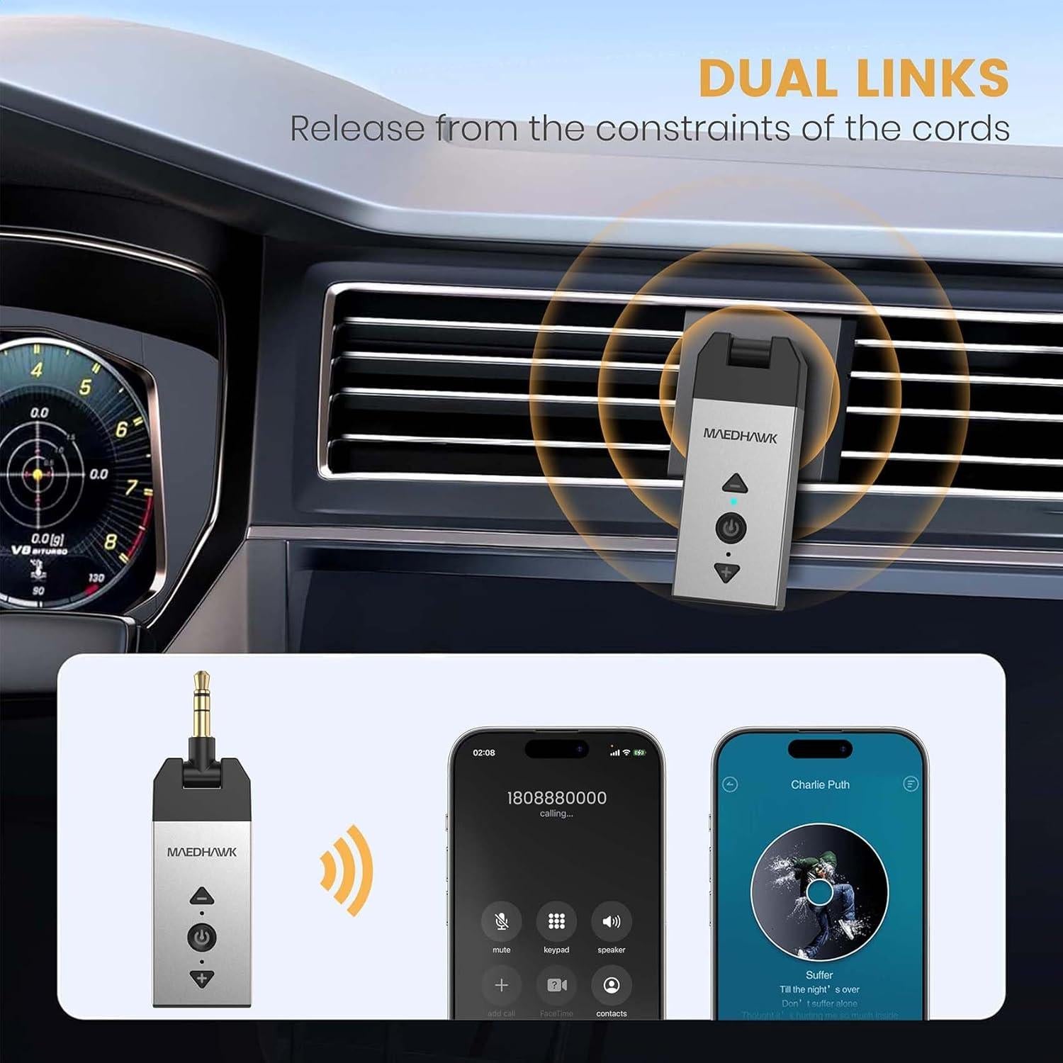 Adaptador Bluetooth 5.2 Maedhawk X4 Pro para Coche y Casa