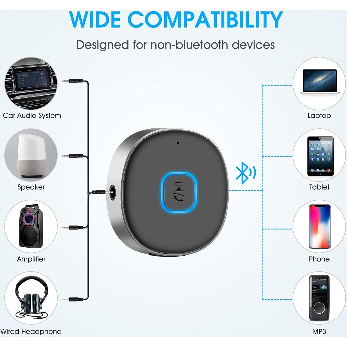 Receptor Bluetooth 5.0 LAICOMEIN J33 3.5mm Aux 16h Batería