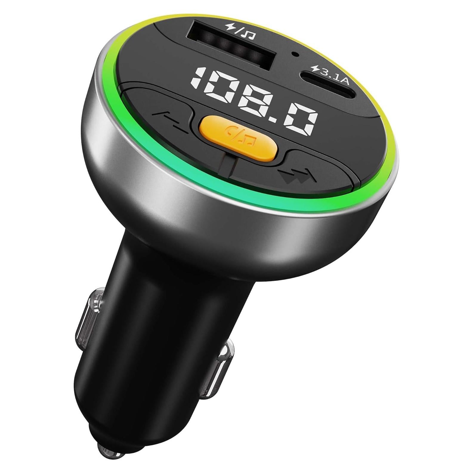 Transmisor FM Bluetooth 5.3 ACECAR con carga rápida y luz LED