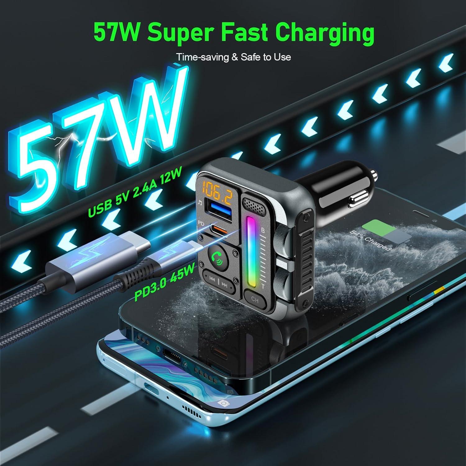 Adaptador de Coche Bluetooth SOARUN FM 5.3 Cargador 57W