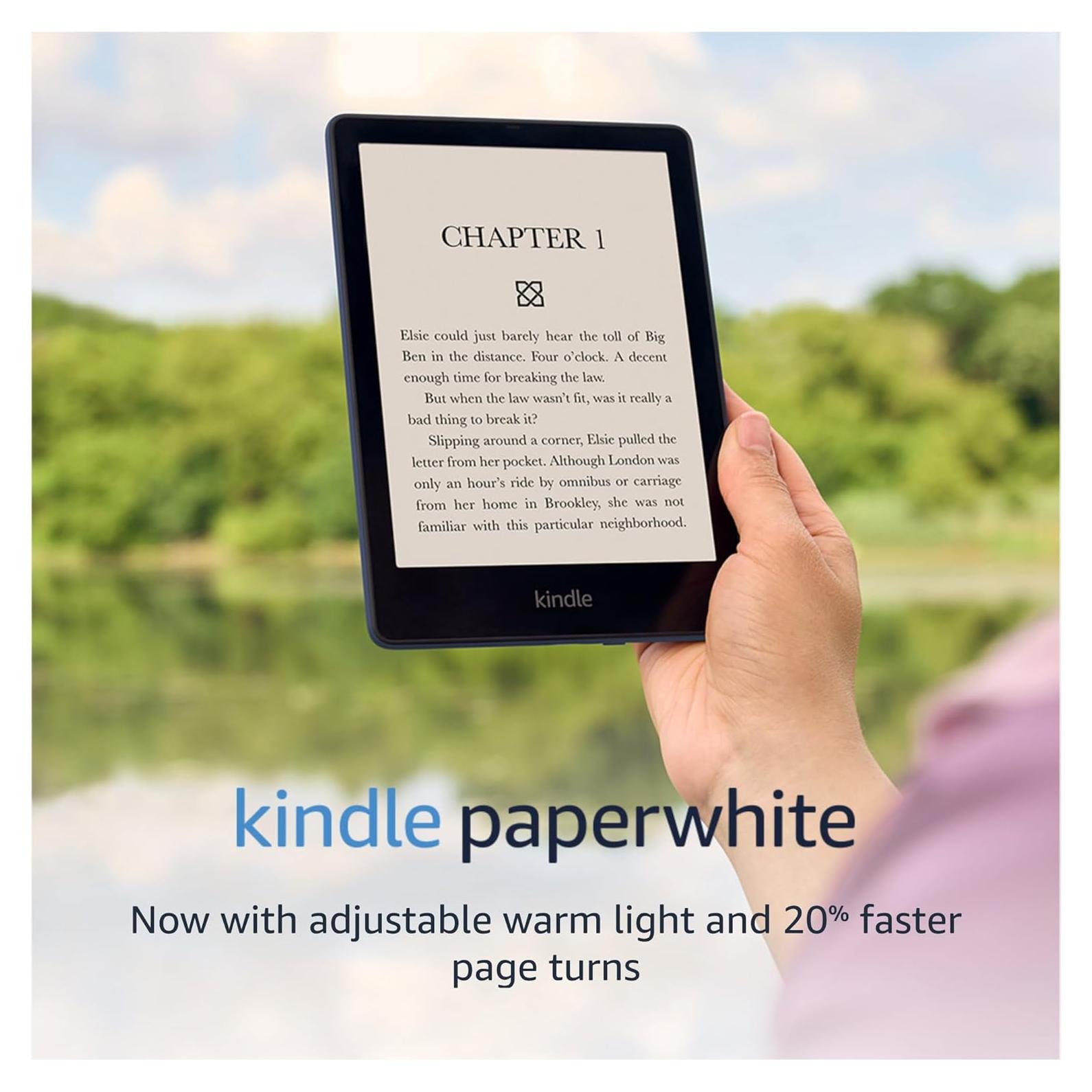 Like-New Amazon Kindle Paperwhite (16 GB) | Now with a larger display, adjustable warm light, increased battery life, and faster page turns | Denim