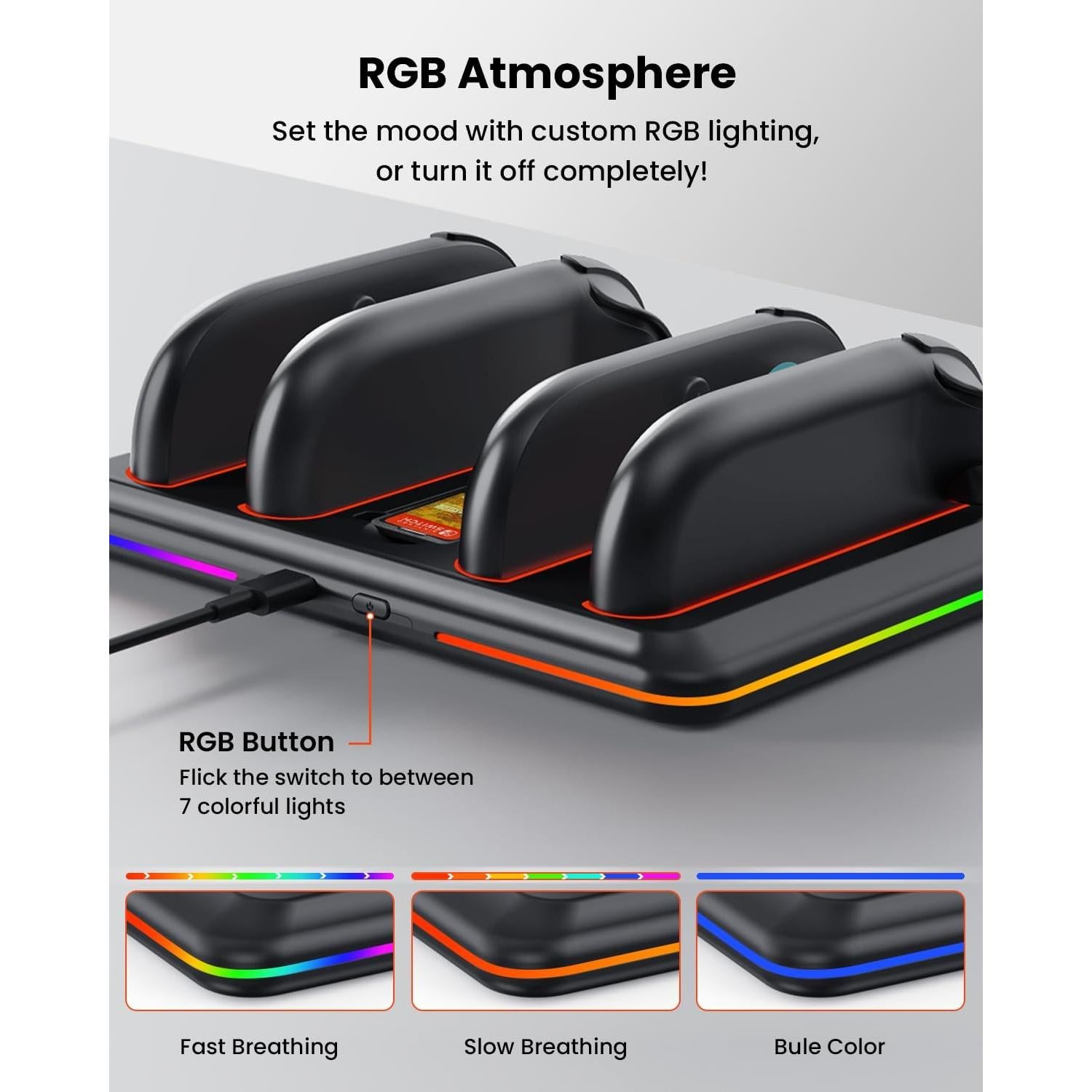 Base de Carga GEEKERA para Nintendo Switch 2 - 4 Joycons, RGB