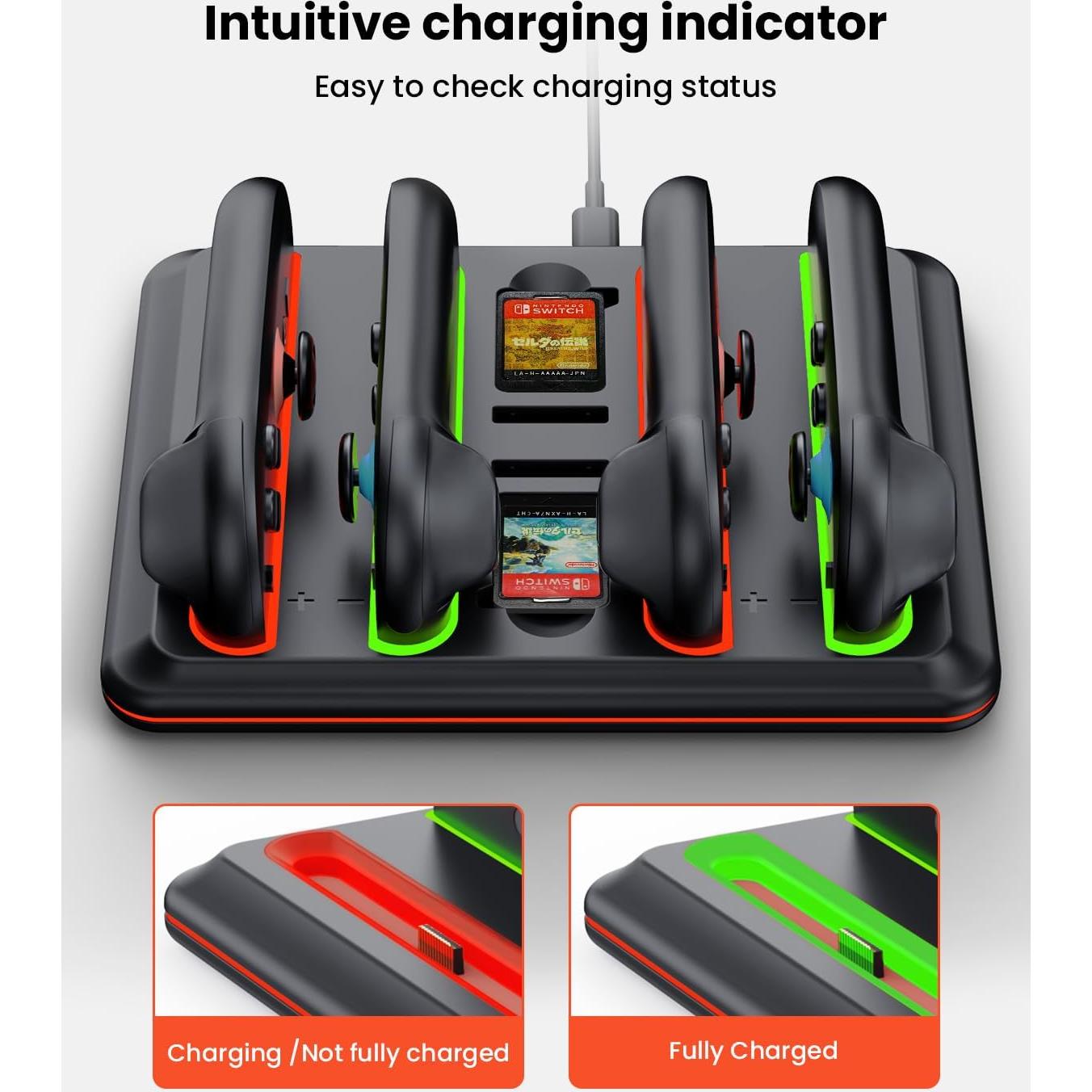 Base de Carga GEEKERA para Nintendo Switch 2 - 4 Joycons, RGB