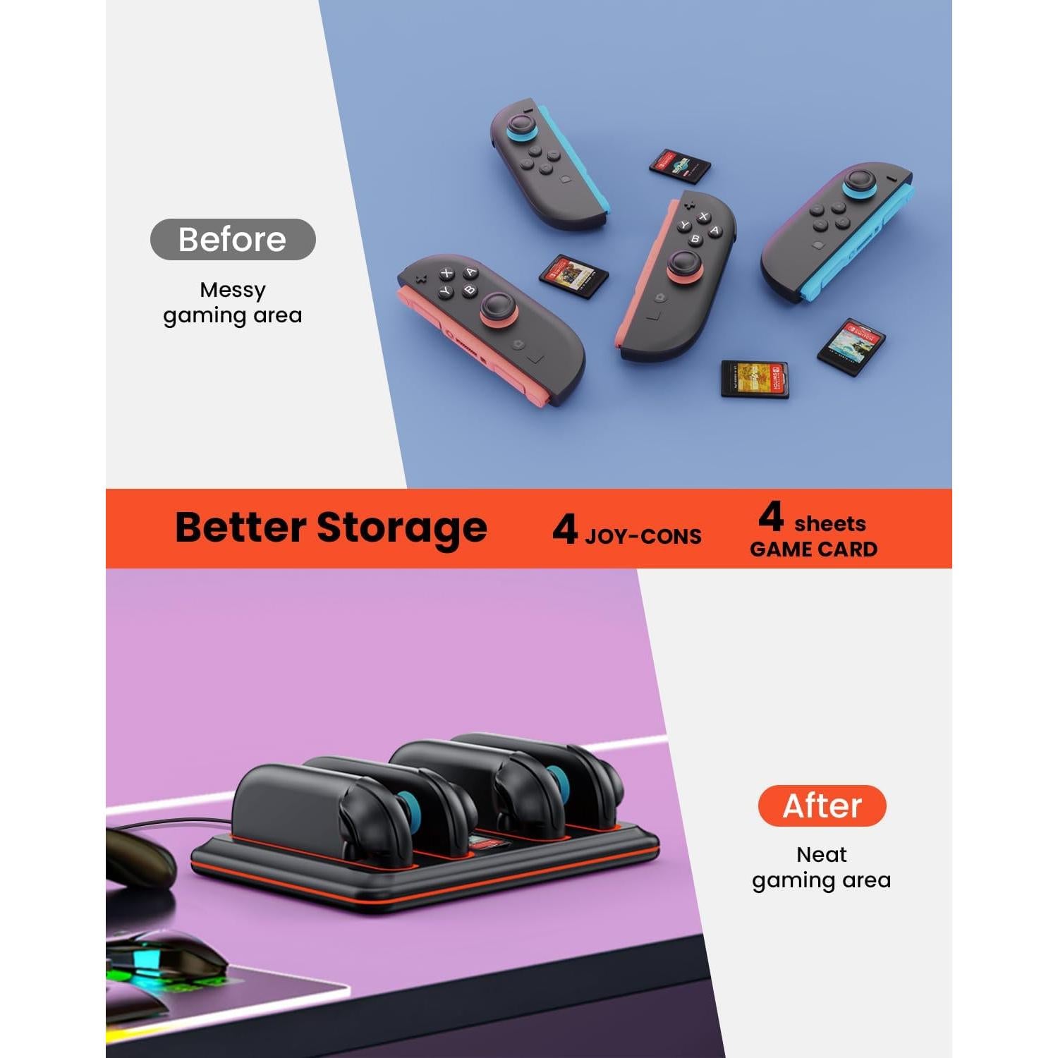 Base de Carga GEEKERA para Nintendo Switch 2 - 4 Joycons, RGB