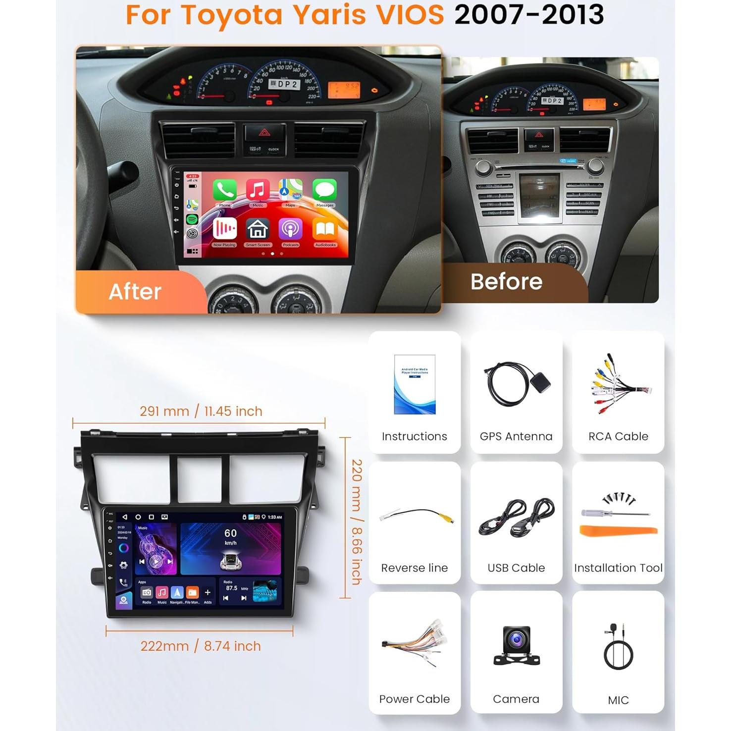 Estéreo Android 13 Rimoody 4G+64G para Toyota Yaris 2007-2013