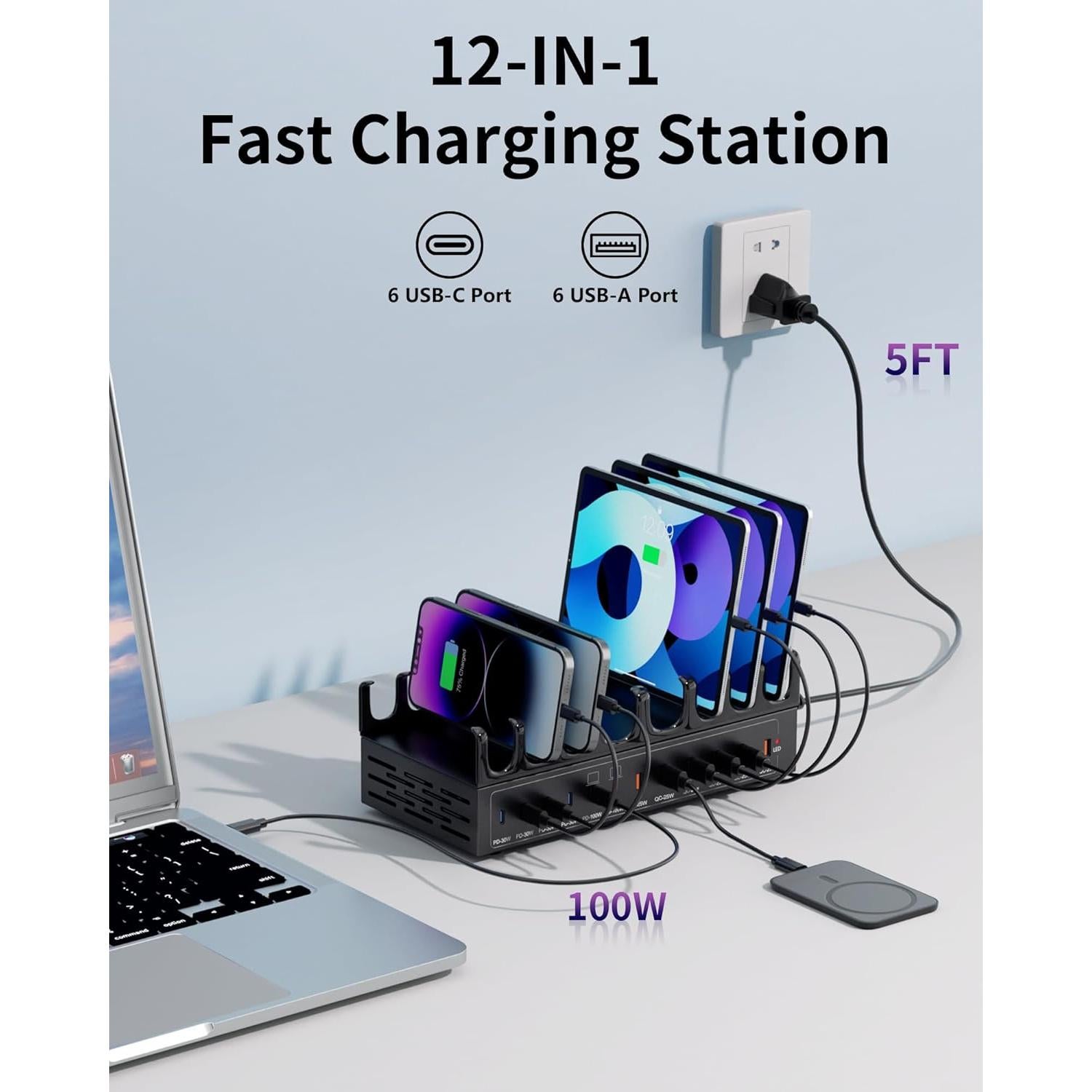 Estación de Carga USB C 470W Dywcdnice 12 Puertos Rápida