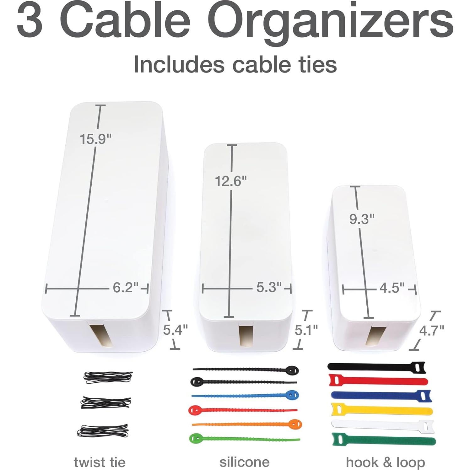 Cajas de Gestión de Cables Oxford - 3 Tamaños, Organizador Blanco