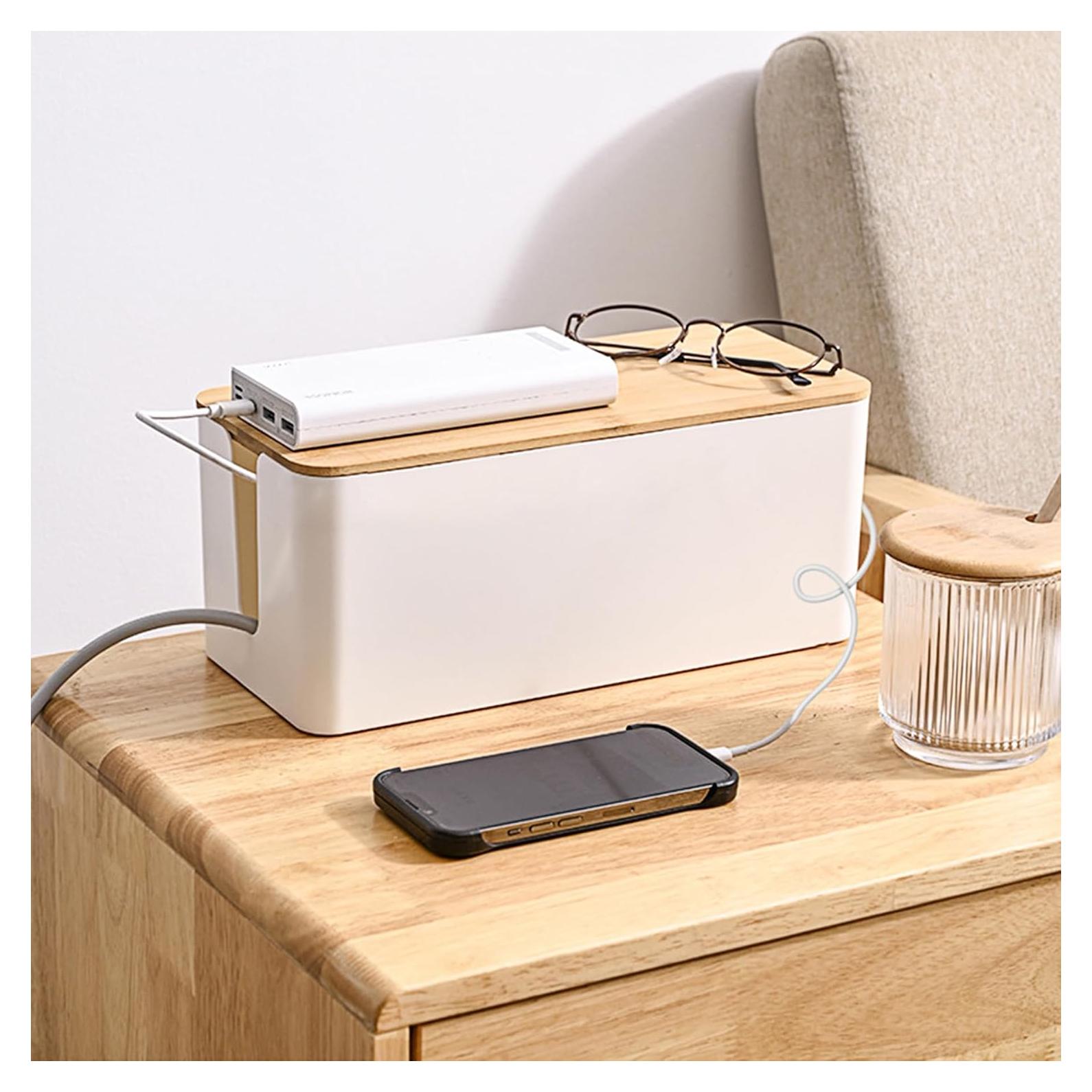 Caja Organizadora de Cables MAXTBEE Grande Estilo Madera 31.75x12.7x13.46cm