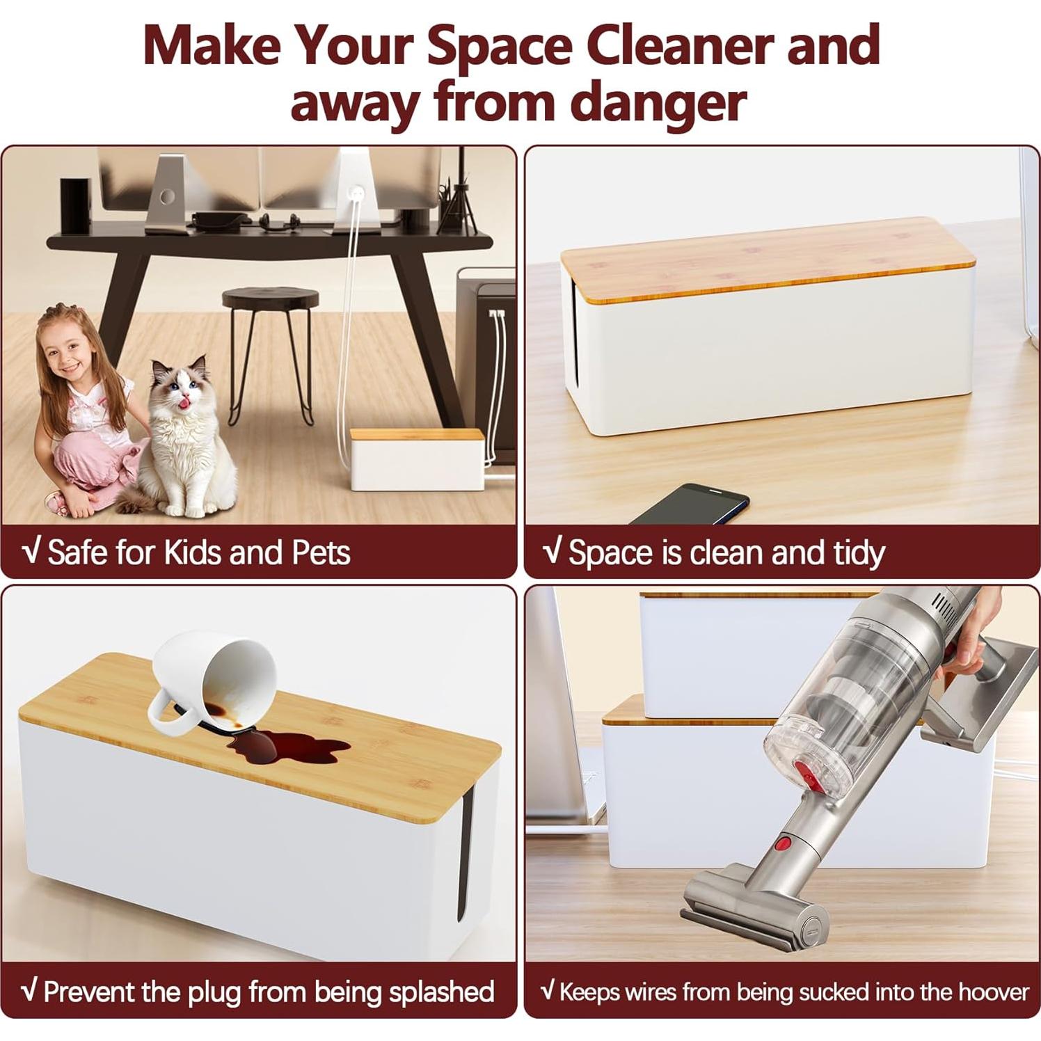 Caja Organizadora de Cables MAXTBEE Grande Estilo Madera 31.75x12.7x13.46cm