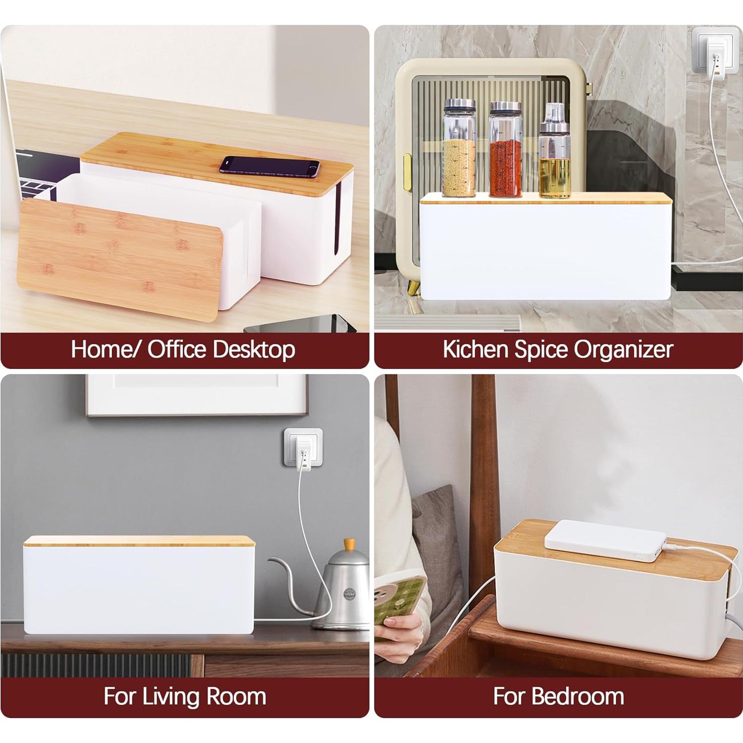 Caja Organizadora de Cables MAXTBEE Grande Estilo Madera 31.75x12.7x13.46cm