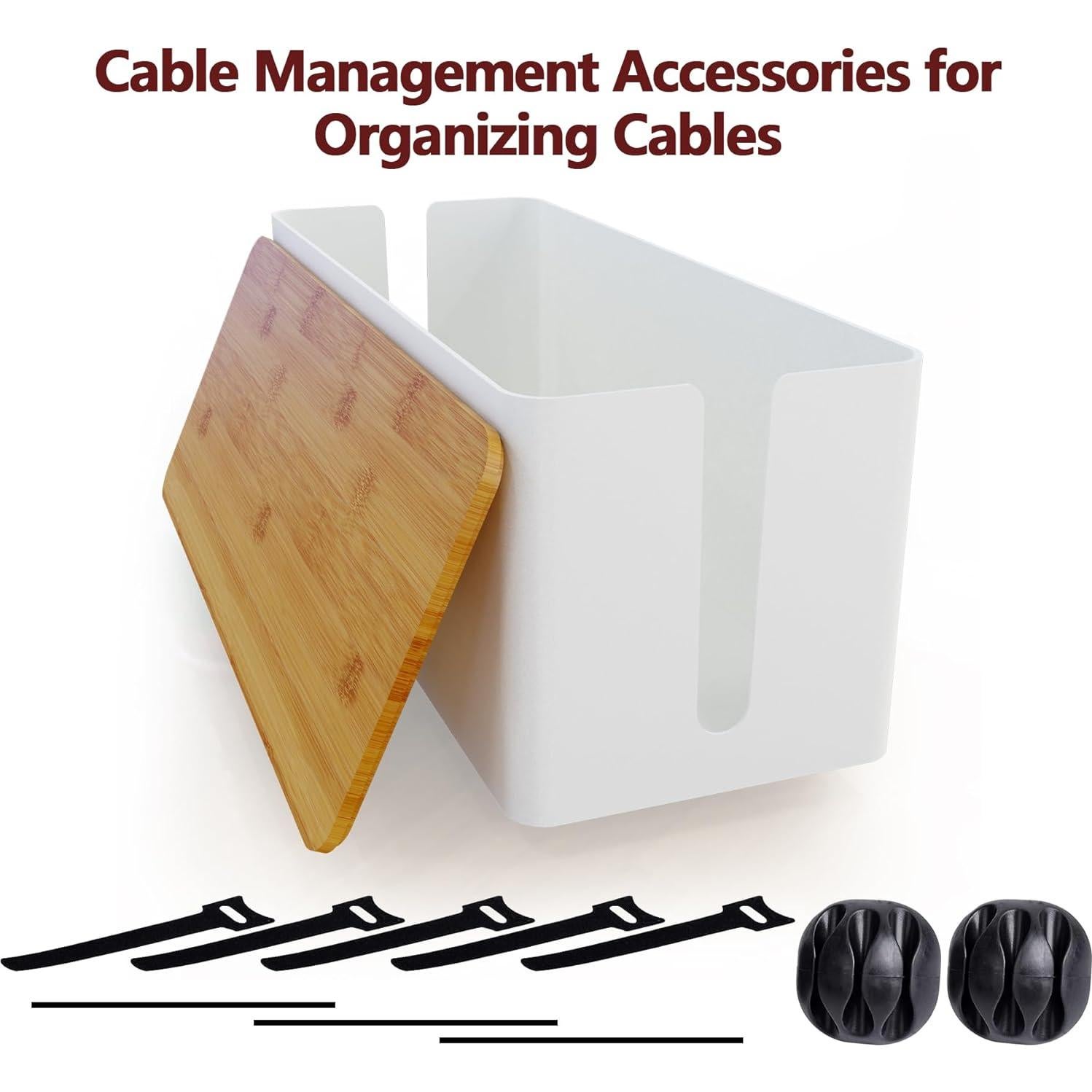 Caja Organizadora de Cables MAXTBEE Grande Estilo Madera 31.75x12.7x13.46cm