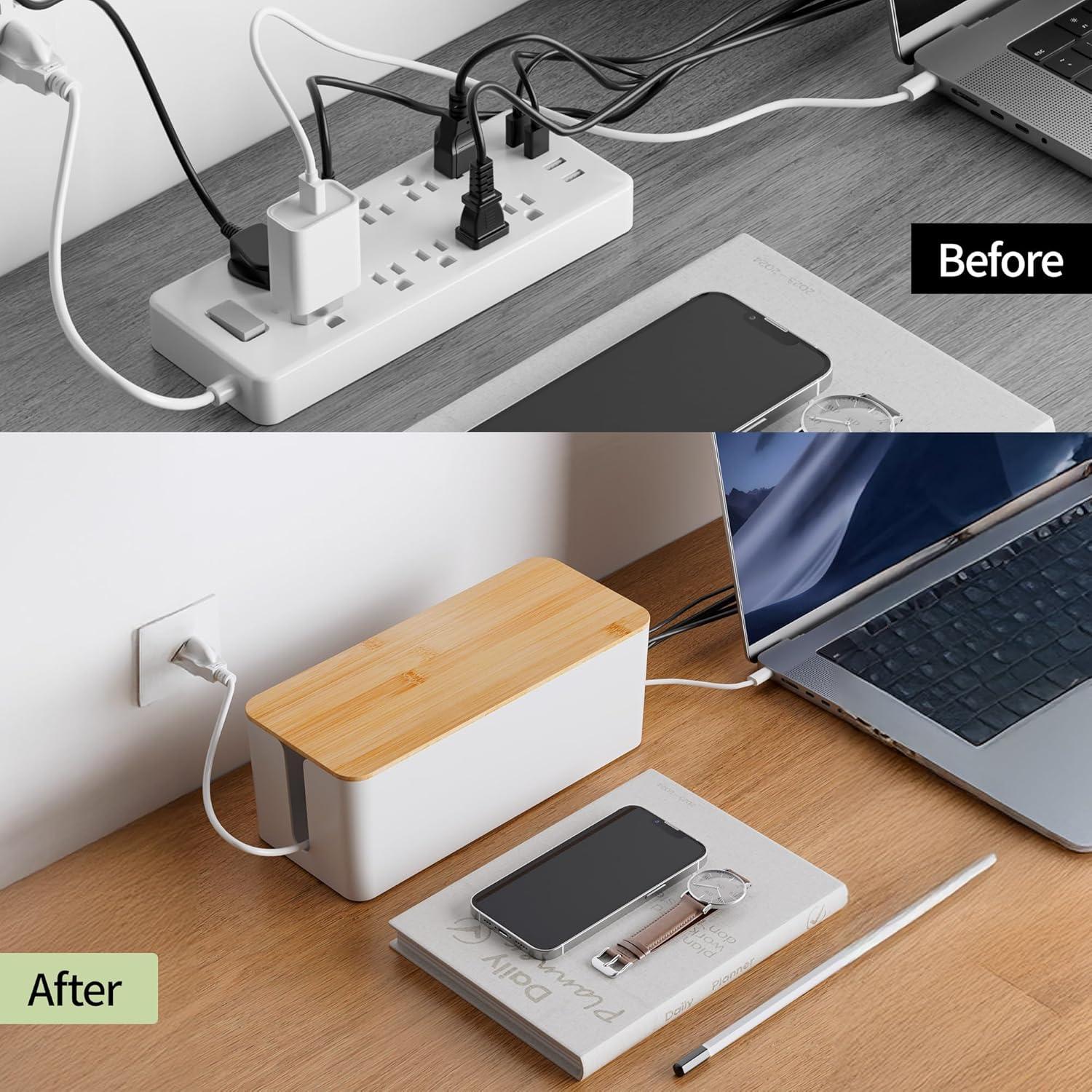 Caja Organizadora de Cables YECAYE - 2 Tamaños, Madera y Plástico