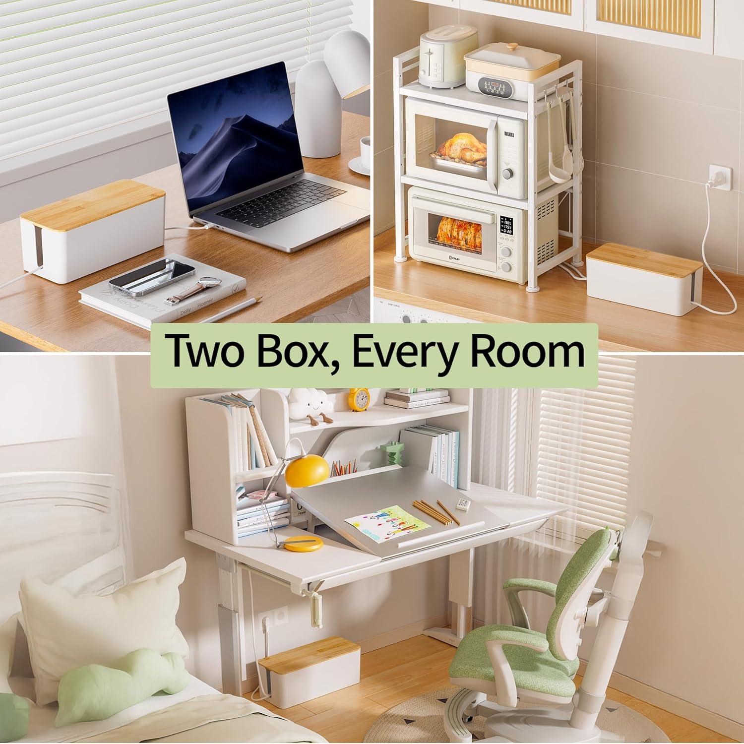 Caja Organizadora de Cables YECAYE - 2 Tamaños, Madera y Plástico