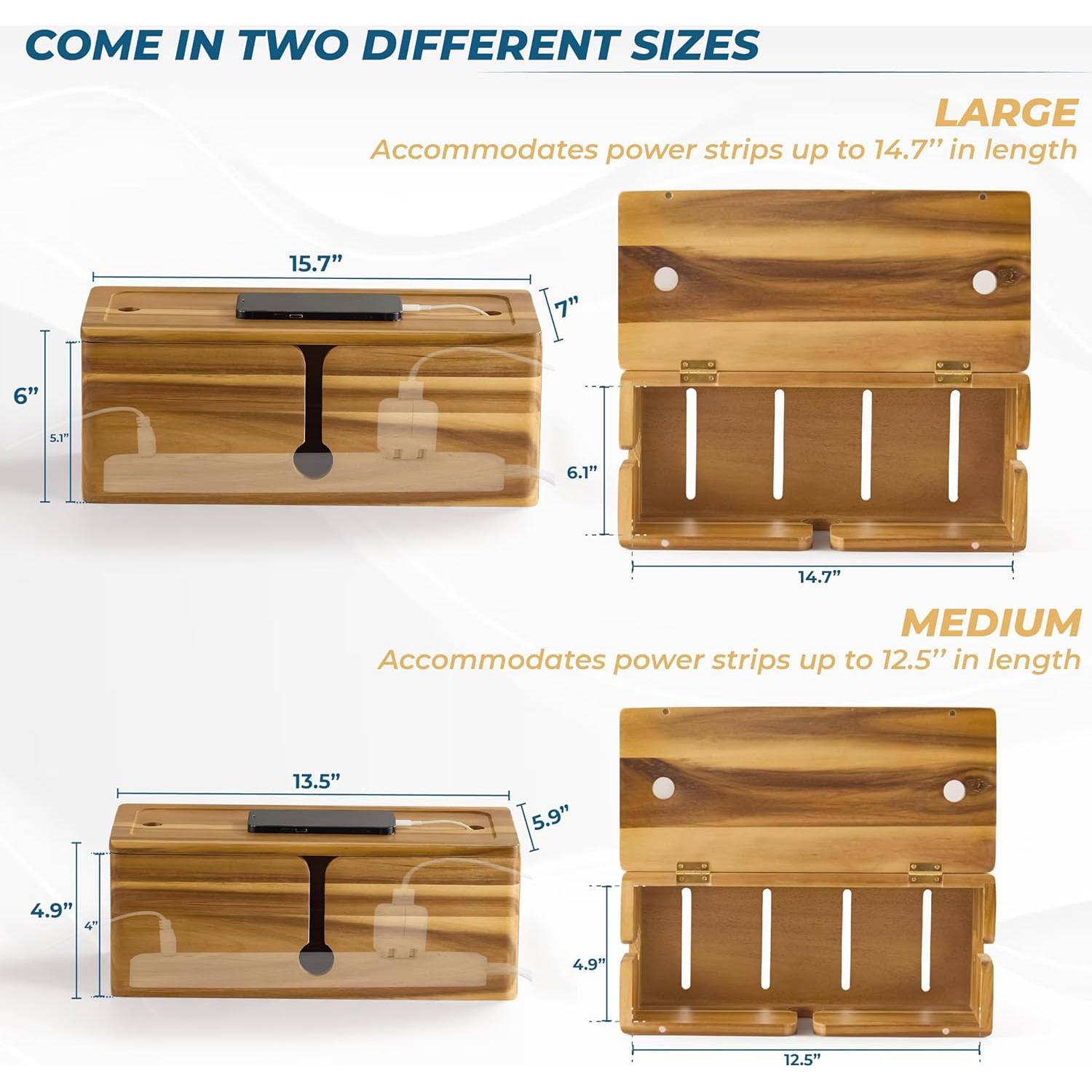 Caja de Gestión de Cables Grande y Mediana BLUEWEST - Madera Acacia