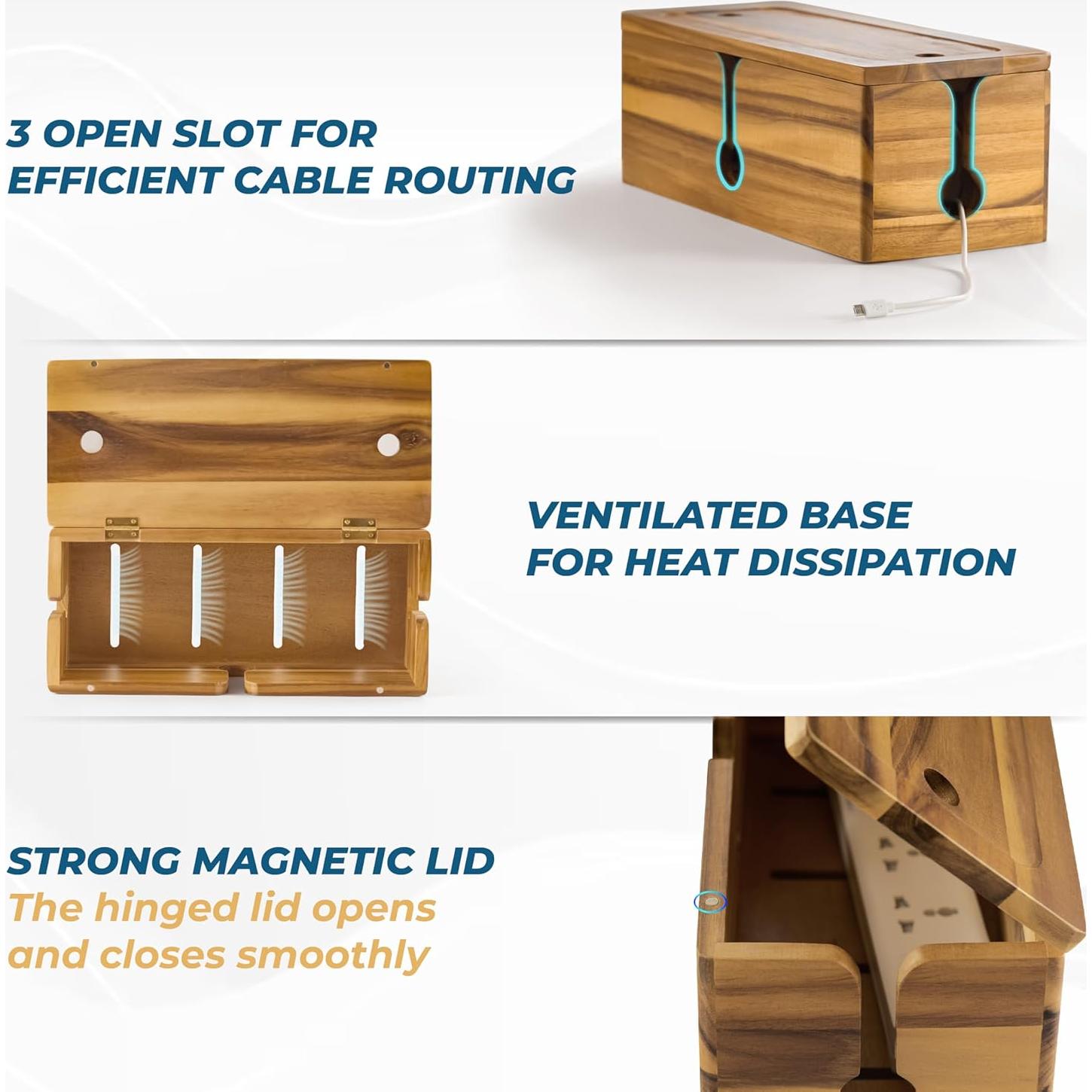 Caja de Gestión de Cables Grande y Mediana BLUEWEST - Madera Acacia