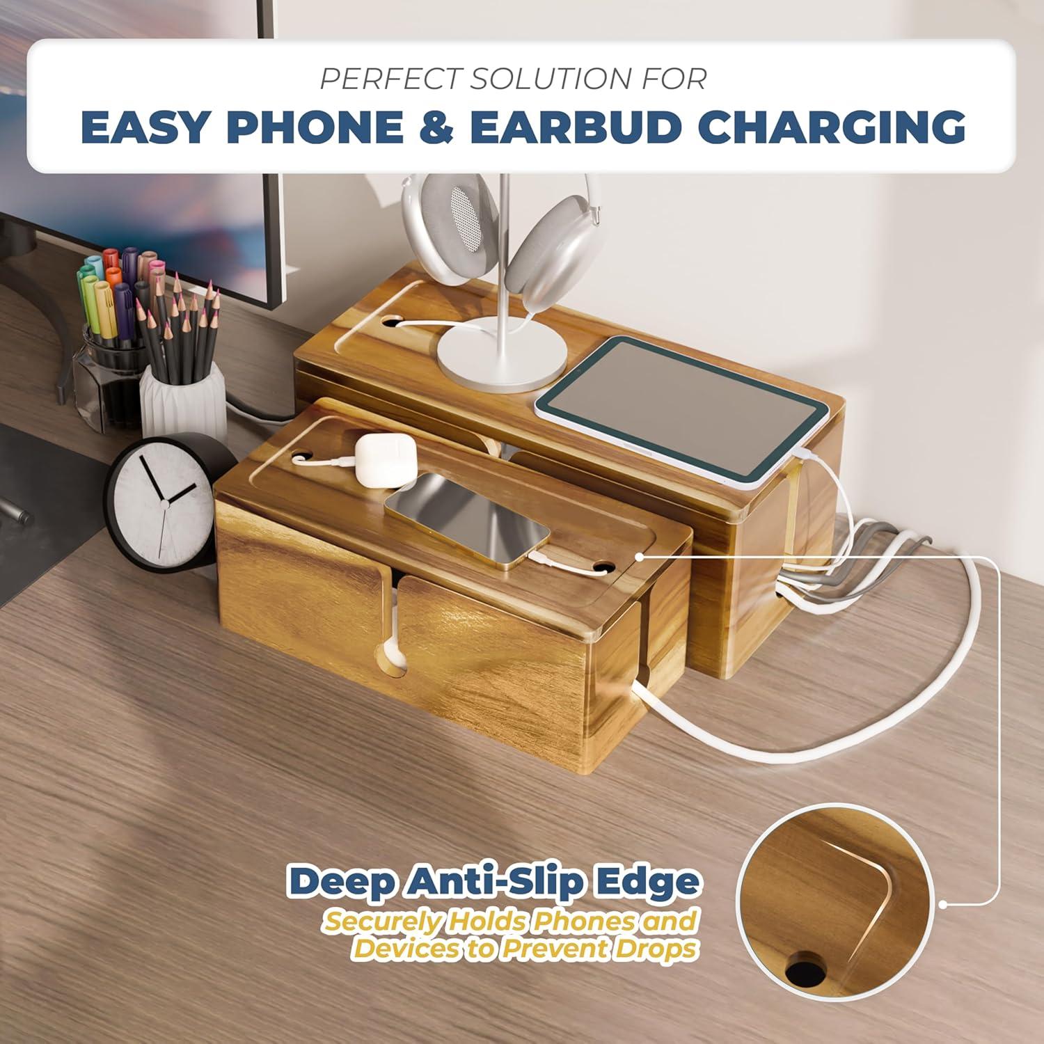 Caja de Gestión de Cables Grande y Mediana BLUEWEST - Madera Acacia