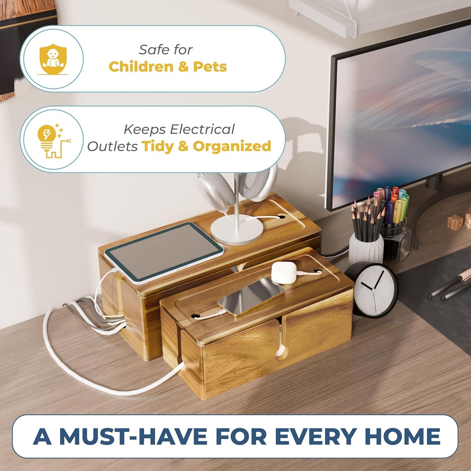 Caja de Gestión de Cables Grande y Mediana BLUEWEST - Madera Acacia