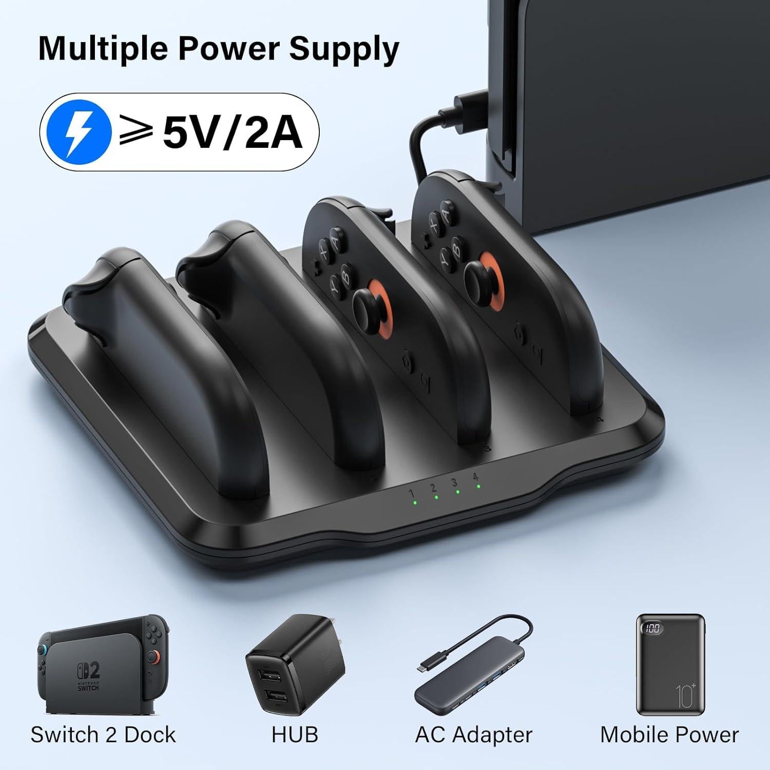 Cargador Dock Joycon Fegliea para Nintendo Switch 2 - Carga Rápida 4 en 1