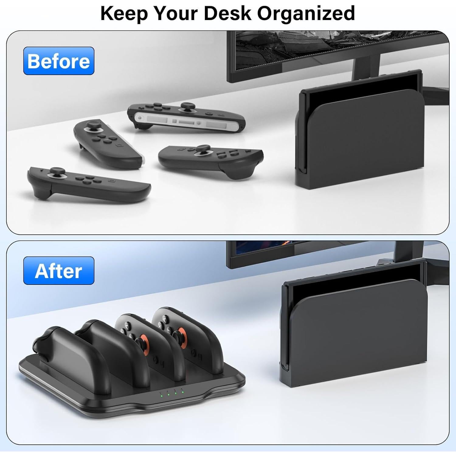 Cargador Dock Joycon Fegliea para Nintendo Switch 2 - Carga Rápida 4 en 1