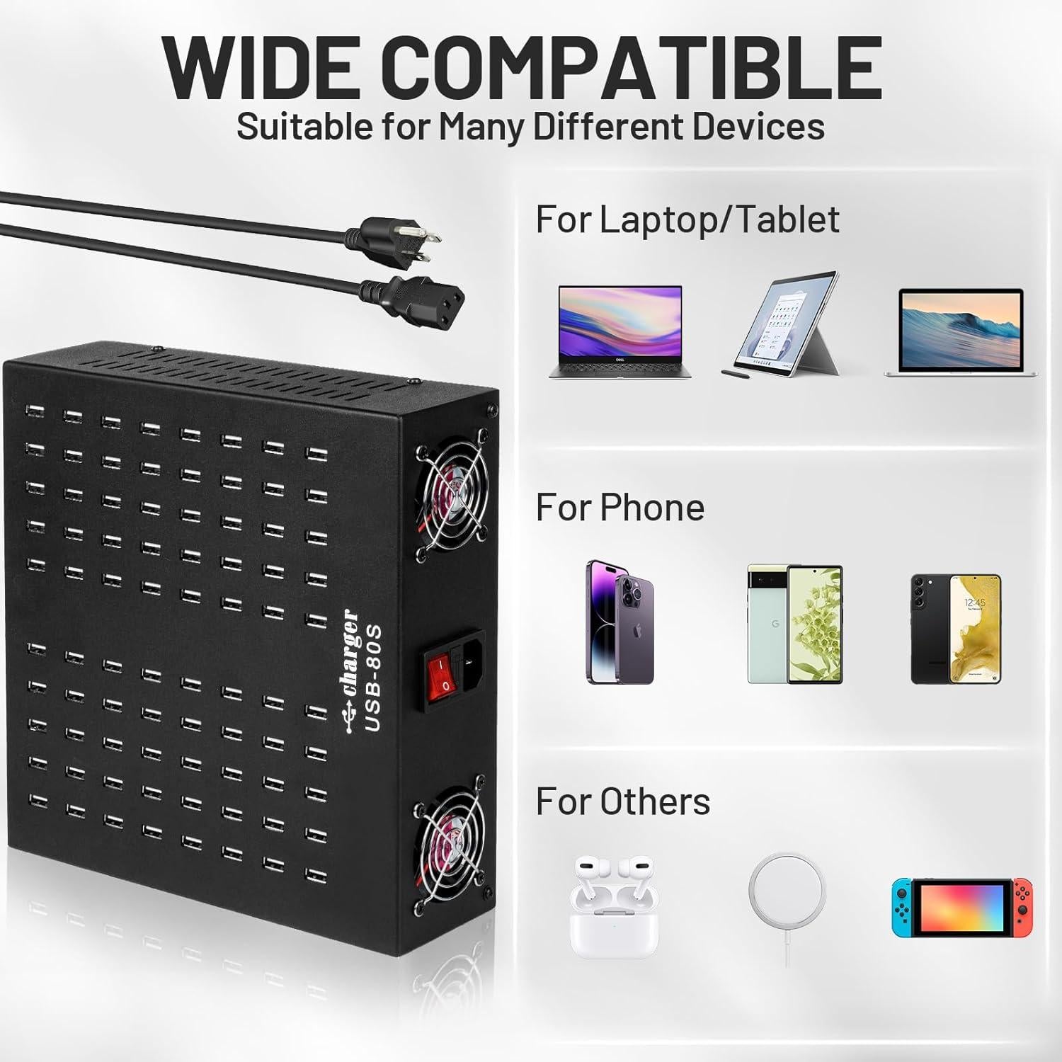 Estación de Carga USB Múltiple MIXILIN 80 Puertos 800W