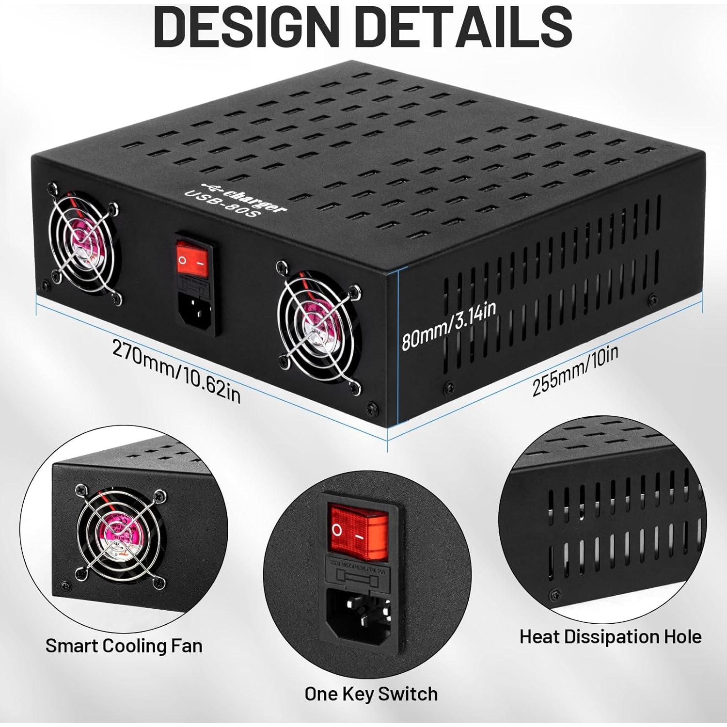 Estación de Carga USB Múltiple MIXILIN 80 Puertos 800W