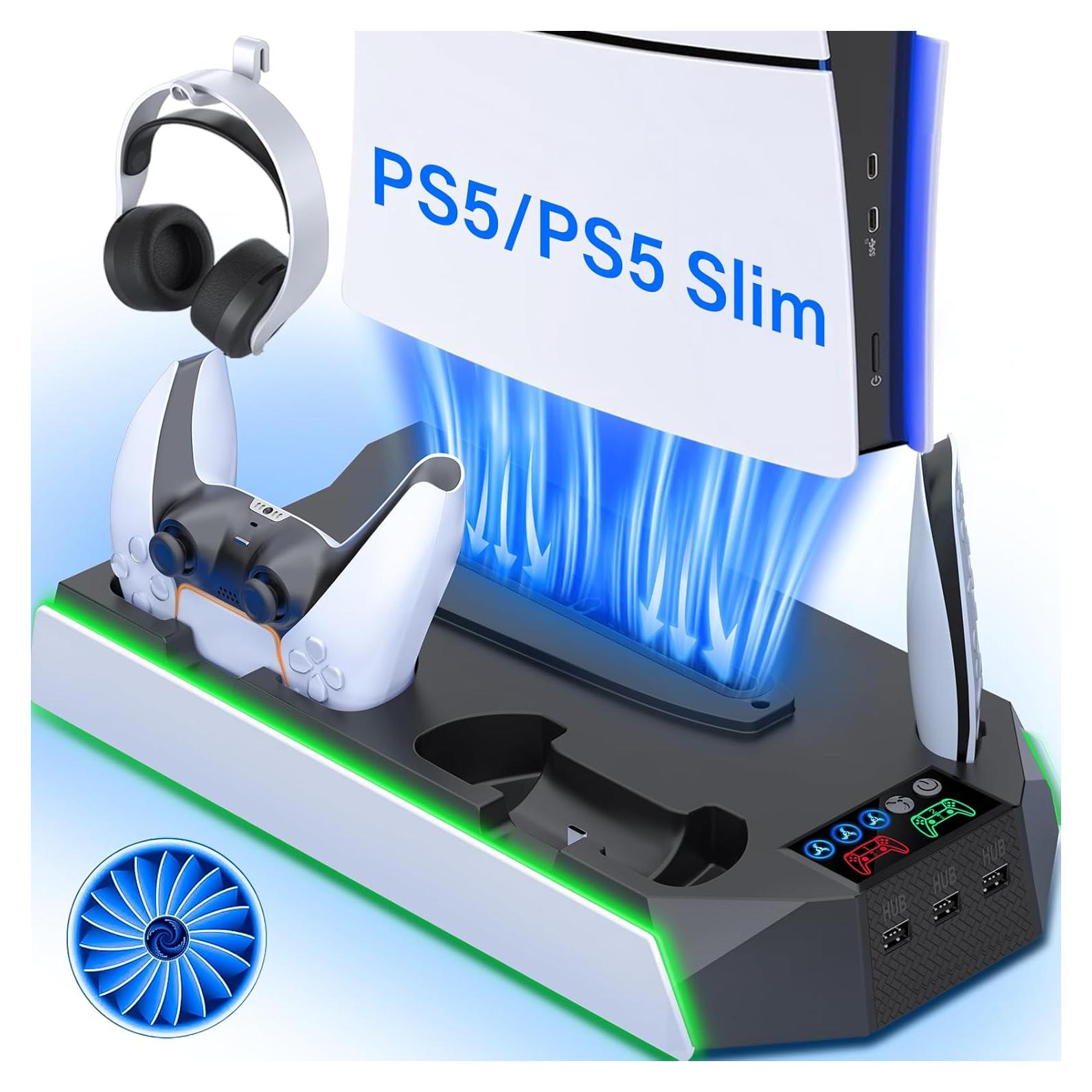 Estación de Enfriamiento y Carga PS5 Slim JAVRUNWOF - Ventilador y 3 USB