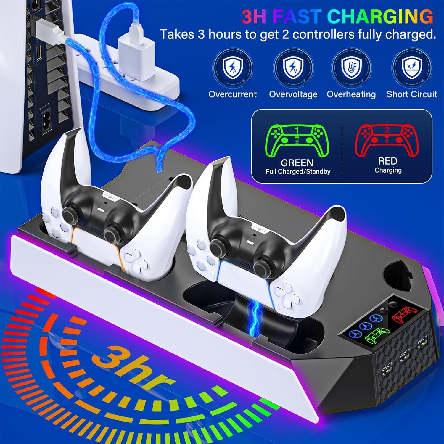 Estación de Enfriamiento y Carga PS5 Slim JAVRUNWOF - Ventilador y 3 USB