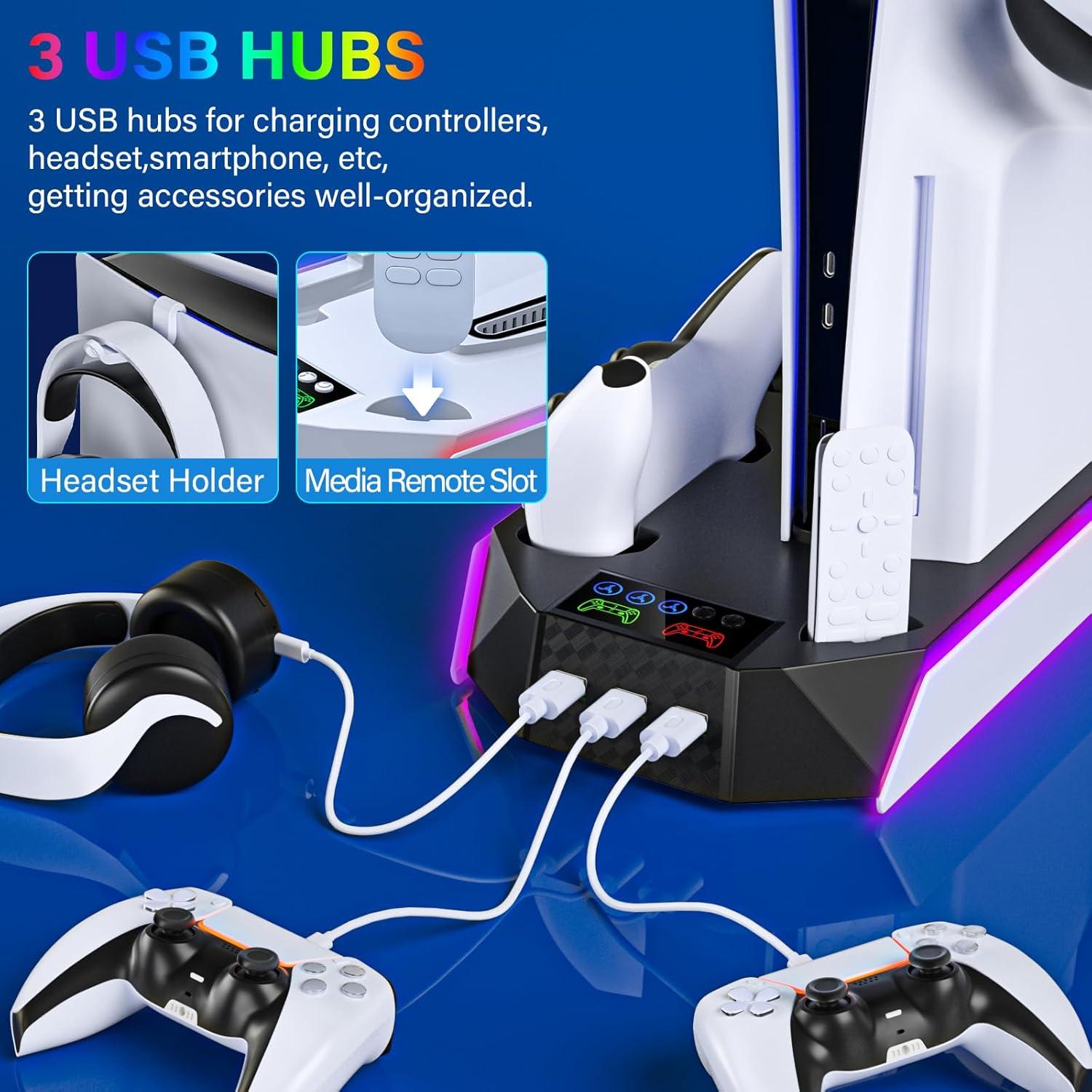 Estación de Enfriamiento y Carga PS5 Slim JAVRUNWOF - Ventilador y 3 USB