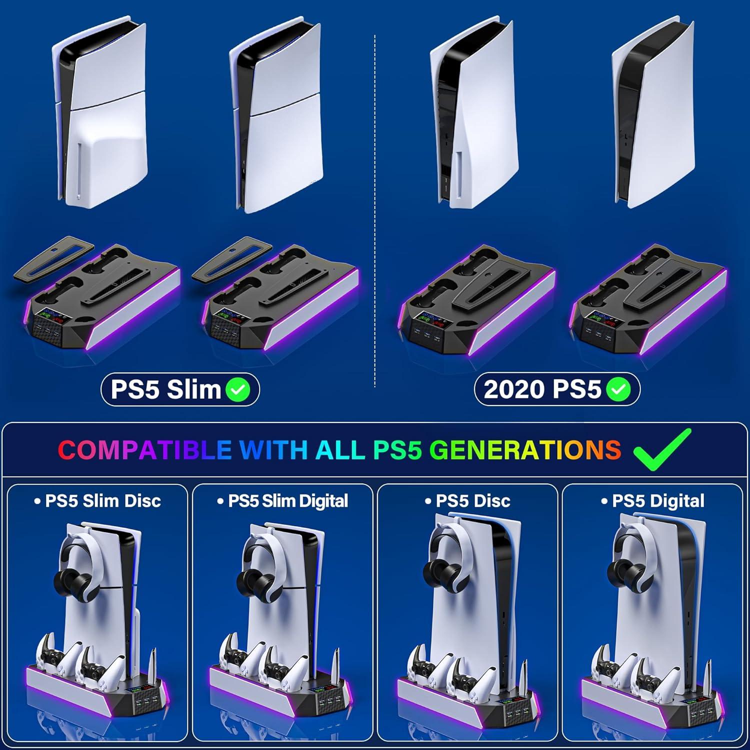 Estación de Enfriamiento y Carga PS5 Slim JAVRUNWOF - Ventilador y 3 USB