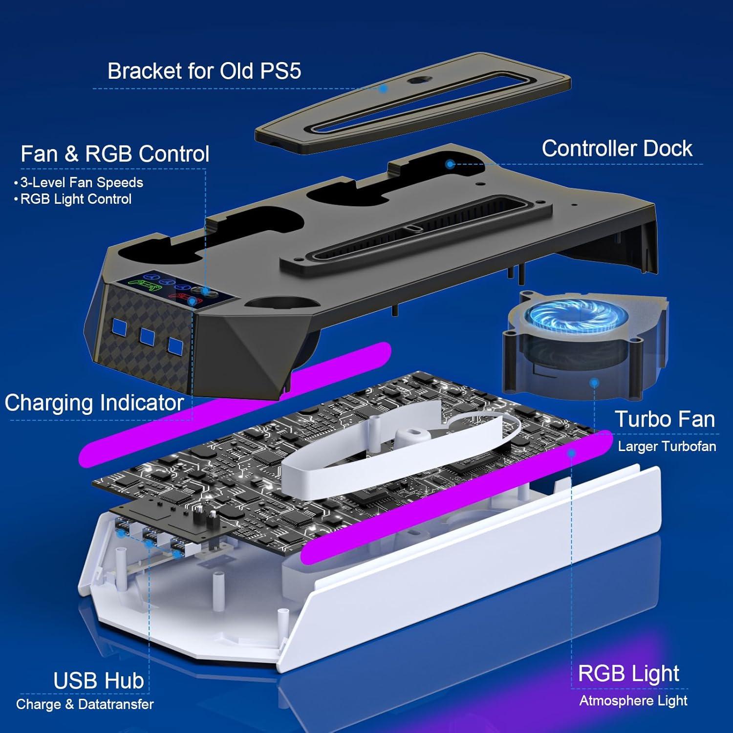 Estación de Enfriamiento y Carga PS5 Slim JAVRUNWOF - Ventilador y 3 USB