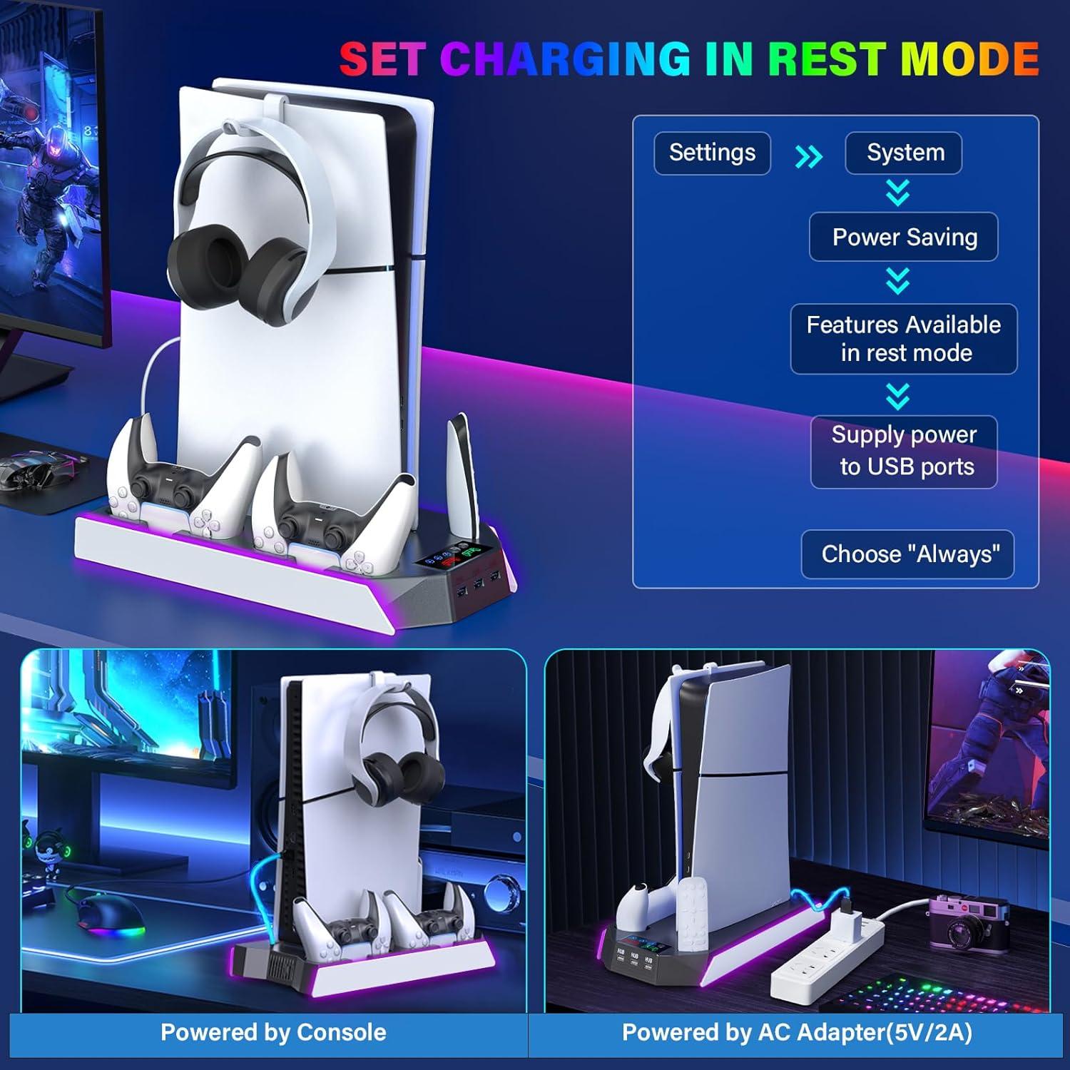 Estación de Enfriamiento y Carga PS5 Slim JAVRUNWOF - Ventilador y 3 USB