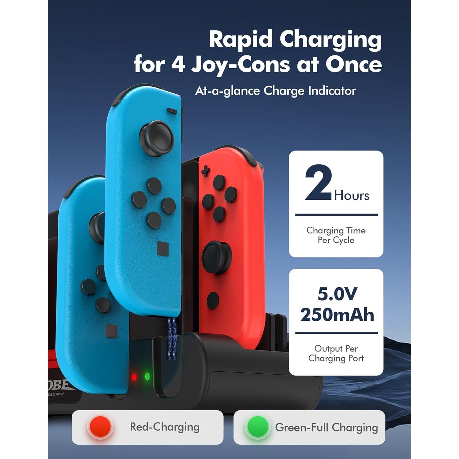 Base de Carga DOBE para Nintendo Switch y OLED - Carga 4 Joy-Con