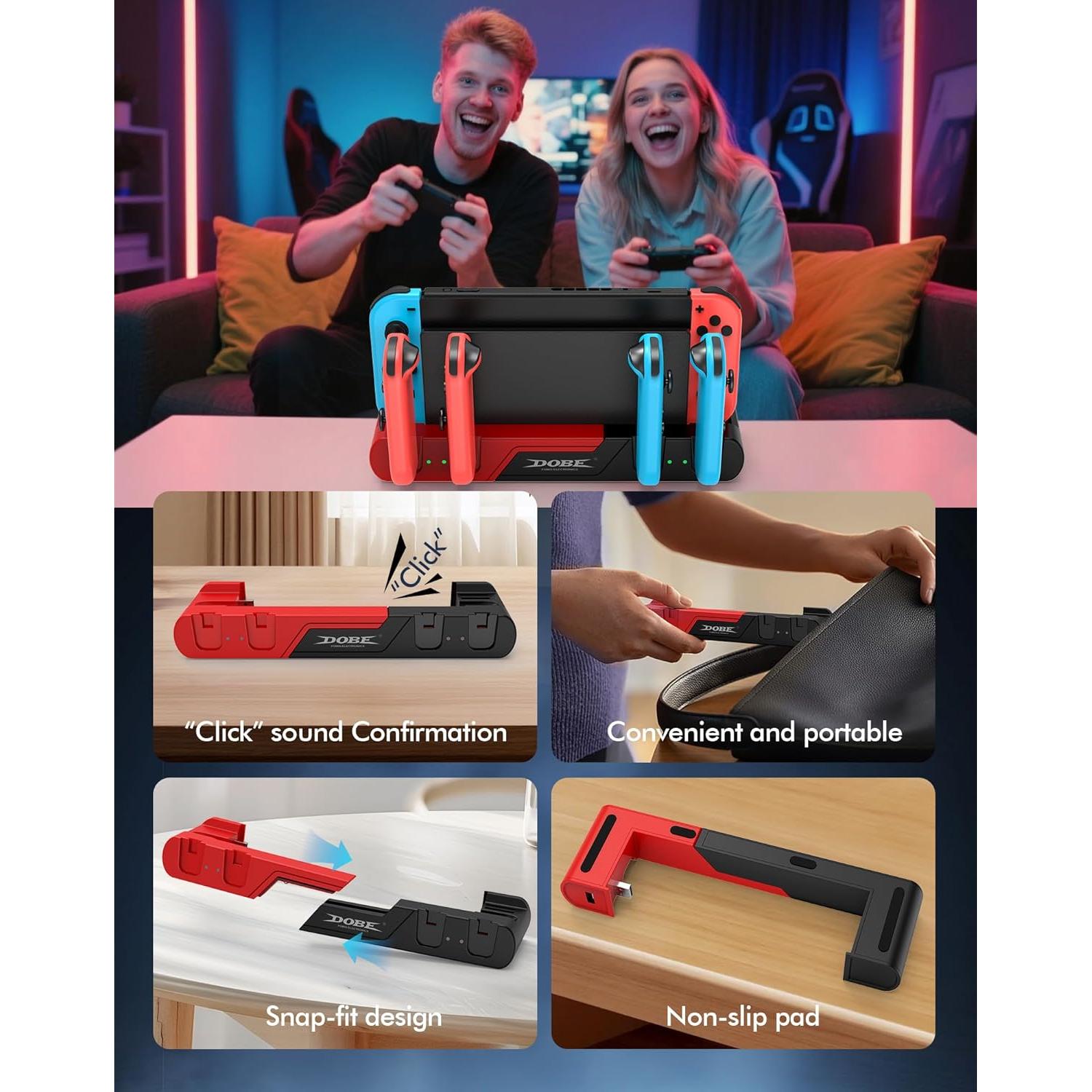 Base de Carga DOBE para Nintendo Switch y OLED - Carga 4 Joy-Con