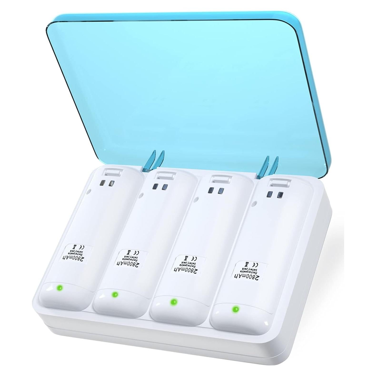 Cargador 4 en 1 NATNO para Controlador Wii y Wii U + 4 Baterías 2800mAh