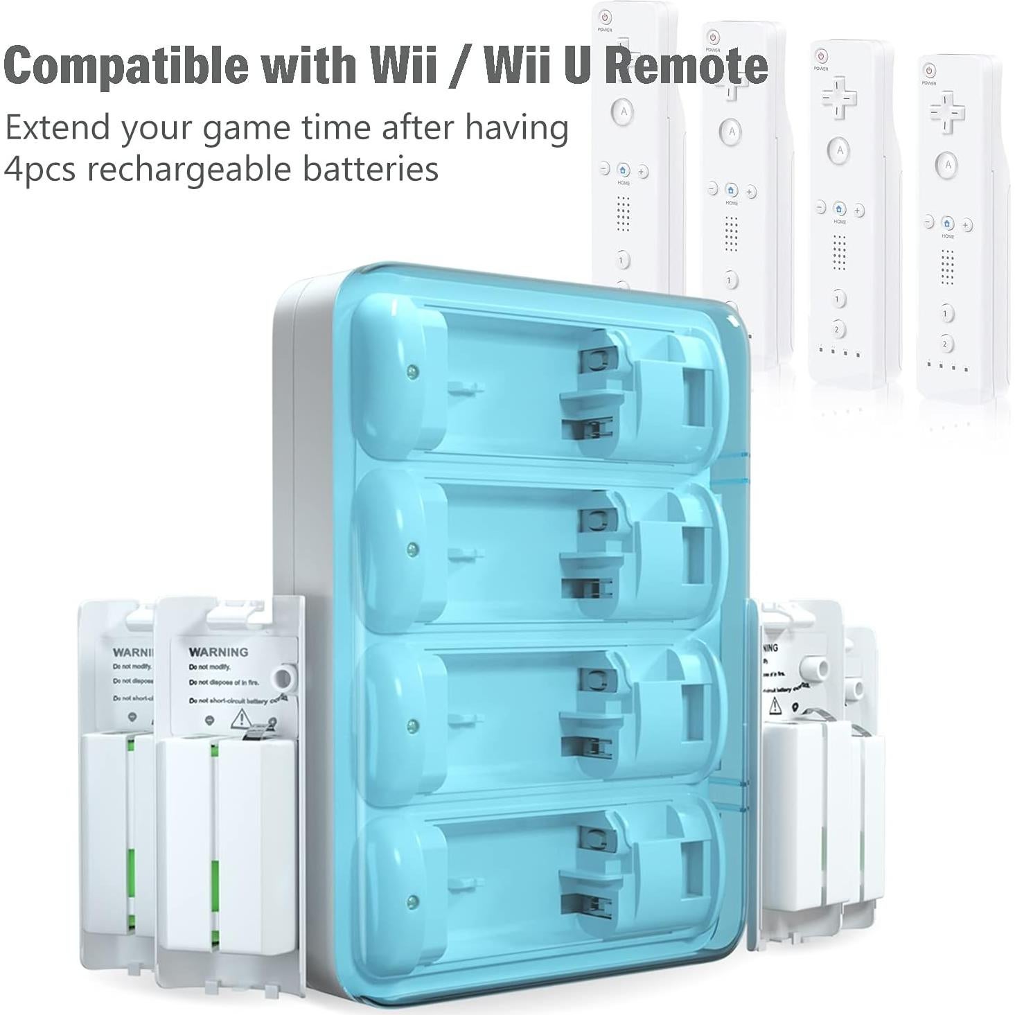Cargador 4 en 1 NATNO para Controlador Wii y Wii U + 4 Baterías 2800mAh