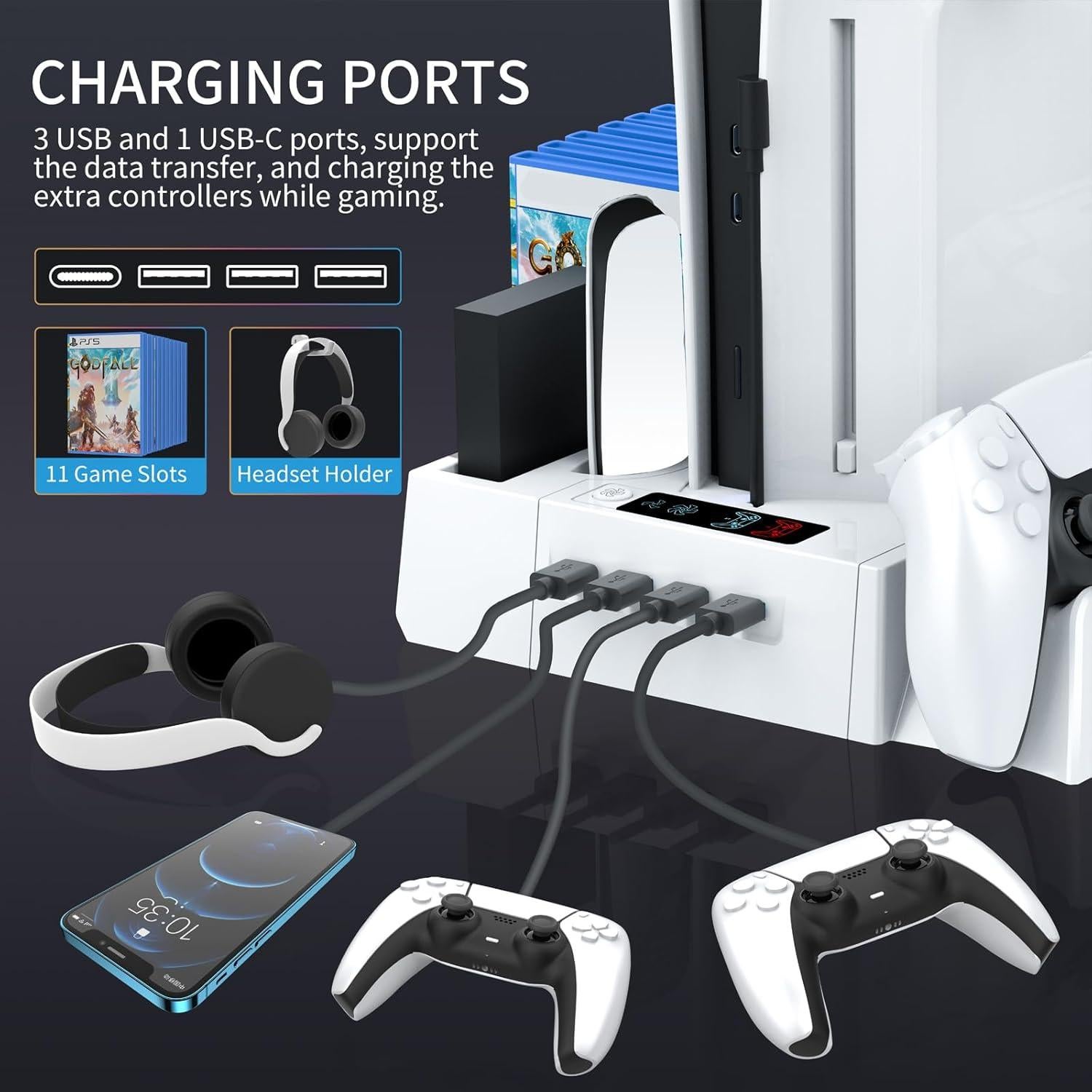 Estación de Enfriamiento y Carga PS5 Fivtek con Ventilador y USB