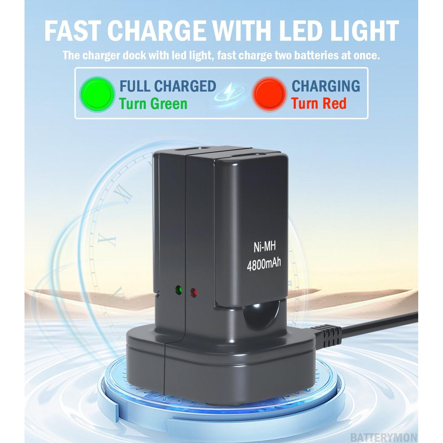 Paquete de 2 Baterías Recargables 4800mAh + Cargador Xbox 360