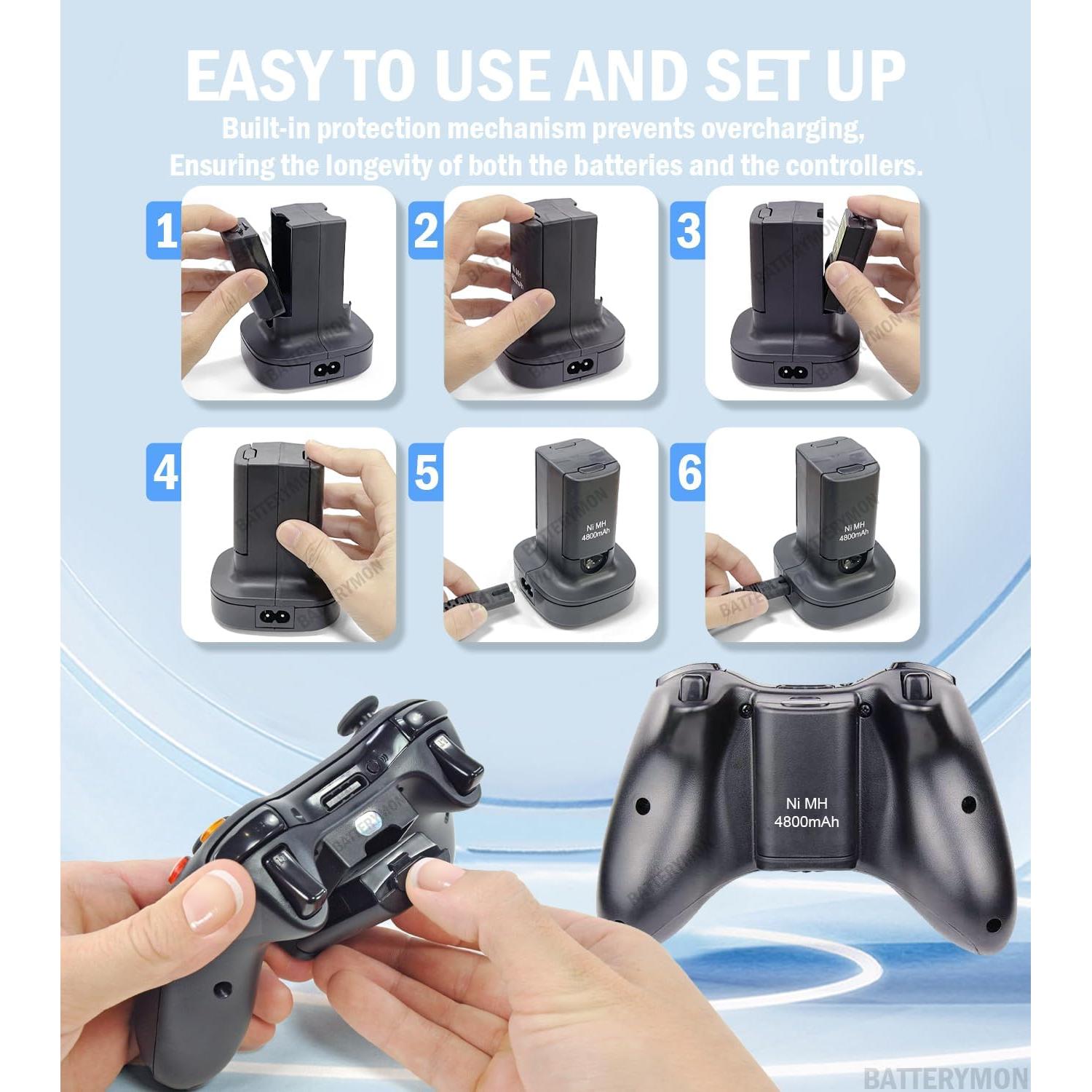 Paquete de 2 Baterías Recargables 4800mAh + Cargador Xbox 360