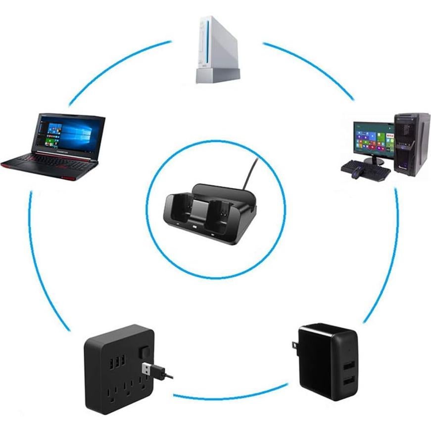 Base de Carga 3 en 1 eLUUGIE para Wii U Gamepad y Controladores