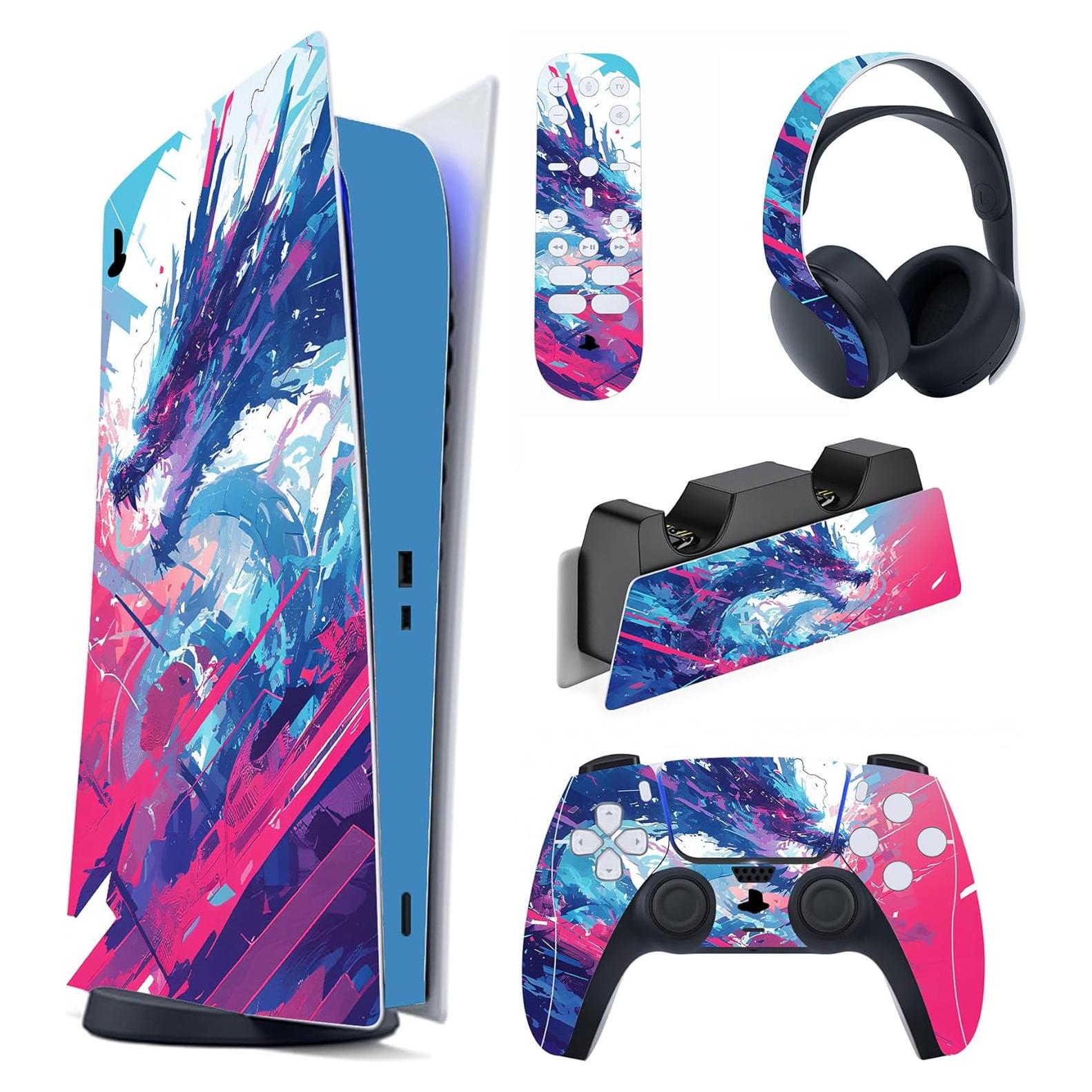 Calcomanías Vinilo PlayVital para PS5 Edición Digital - Dragón Neón