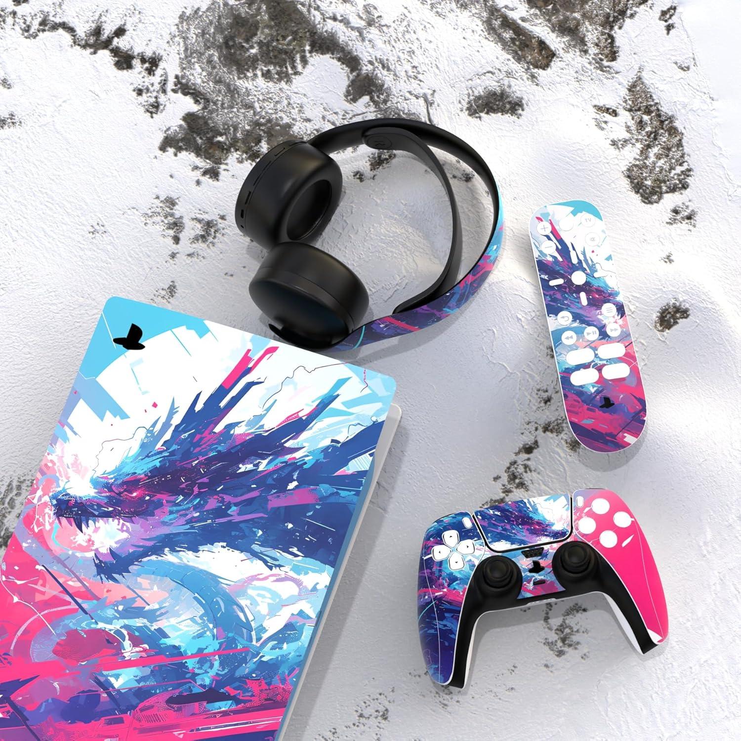 Calcomanías Vinilo PlayVital para PS5 Edición Digital - Dragón Neón