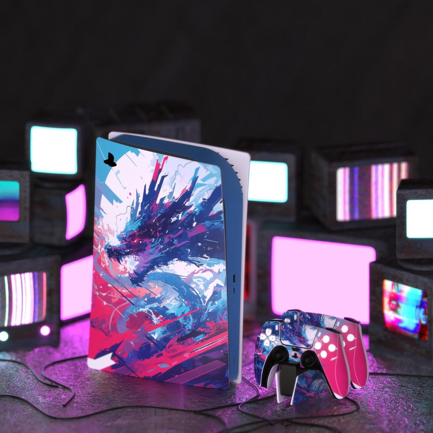 Calcomanías Vinilo PlayVital para PS5 Edición Digital - Dragón Neón
