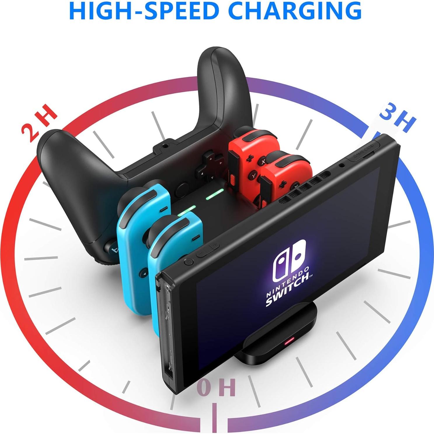 Estación de Carga 6-en-1 FANPL para Nintendo Switch y Joy-Con