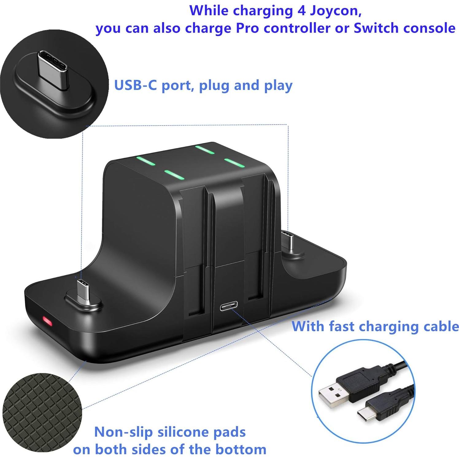Estación de Carga 6-en-1 FANPL para Nintendo Switch y Joy-Con