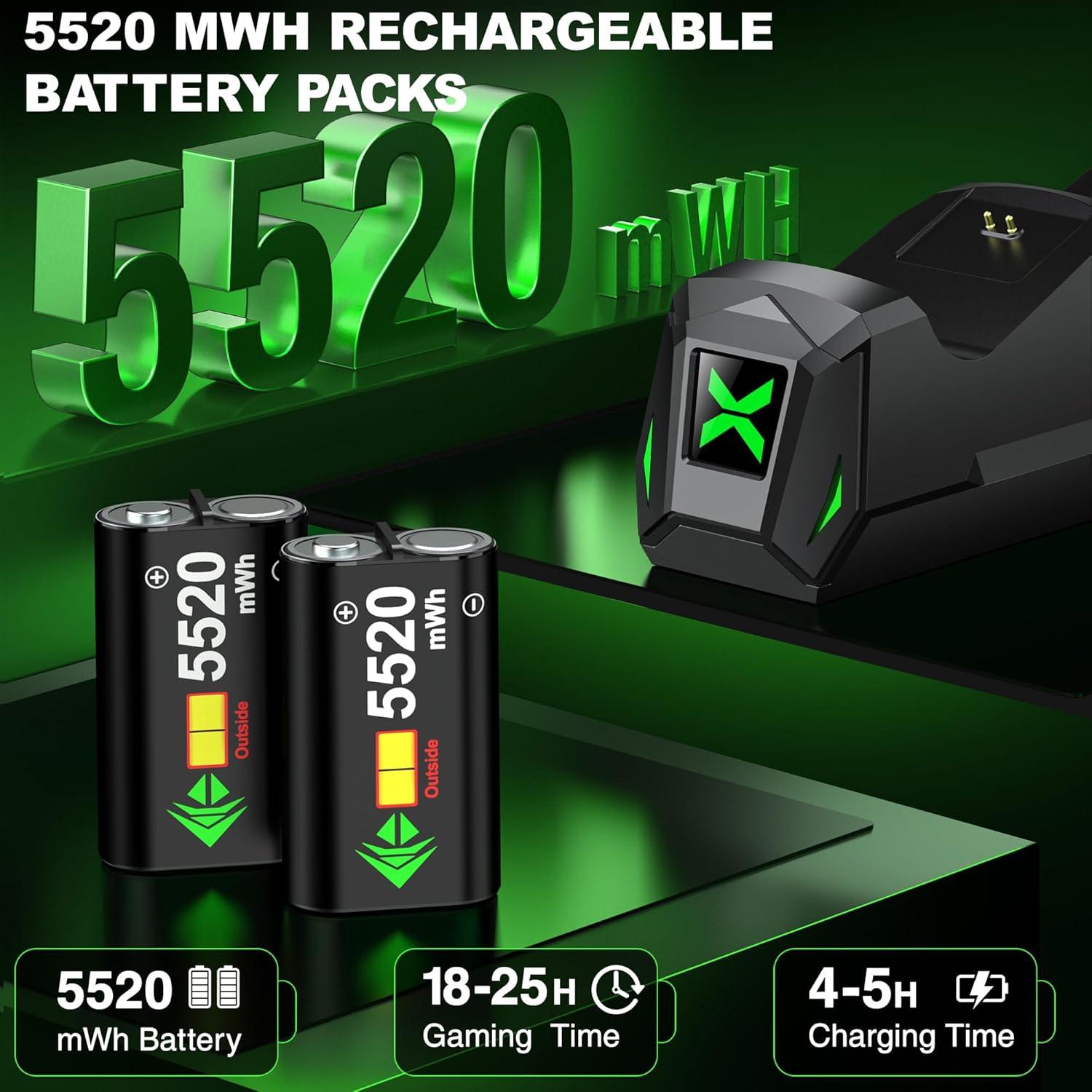 Estación de Carga Doble NealGamefy para Controladores Xbox - 2 Baterías 5520mWh